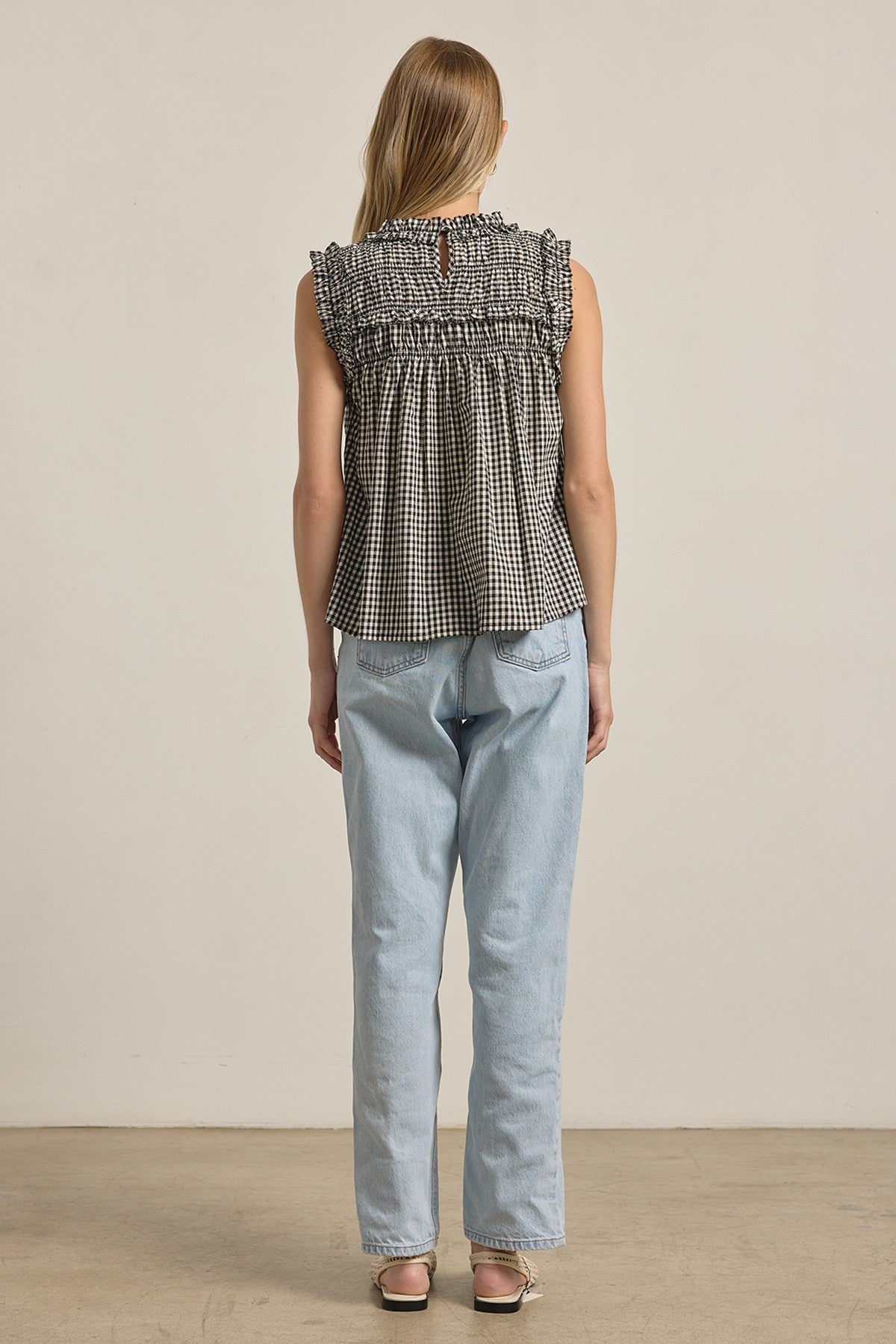 DEON Gingham Ruffle Blouse
