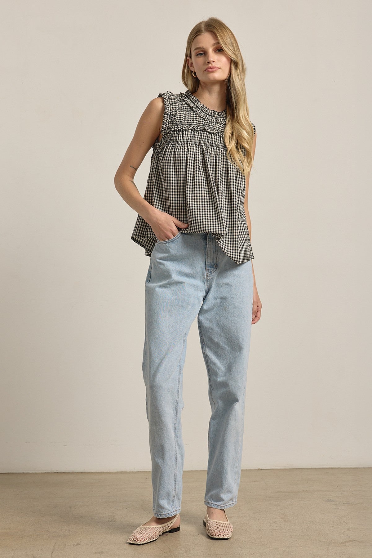 DEON Gingham Ruffle Blouse