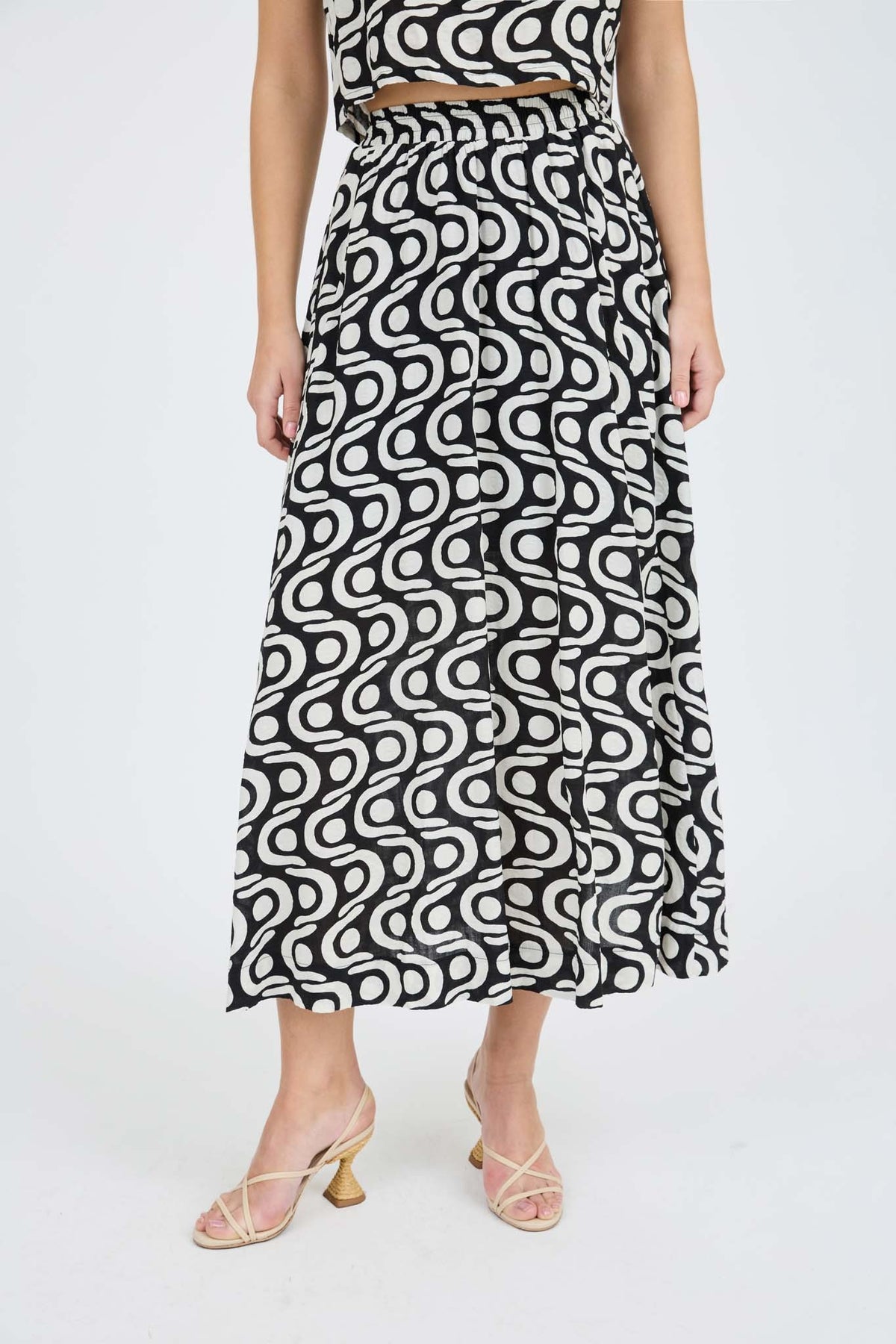 Gild Gigi Geo Pattern Pleated Midi Skirt