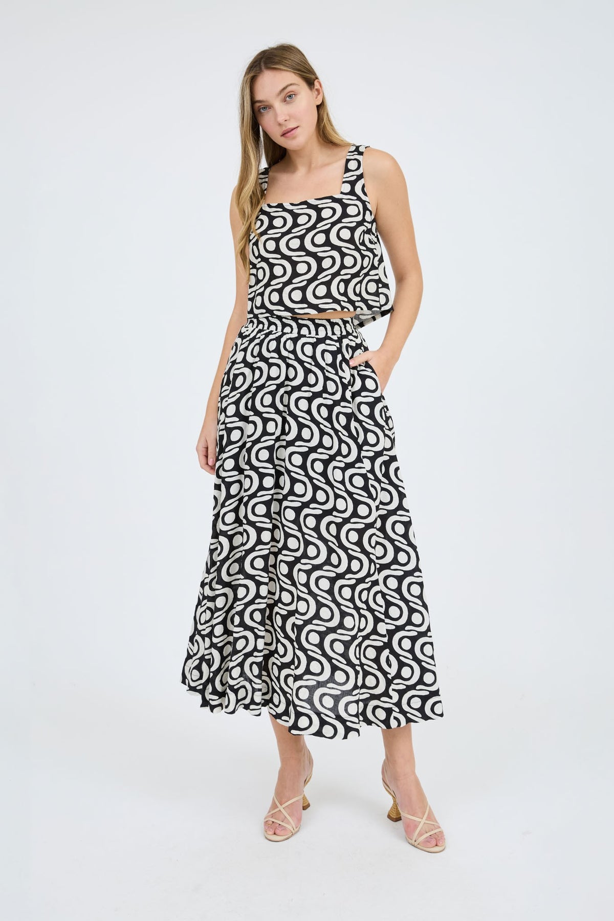 Gild Gigi Geo Pattern Pleated Midi Skirt
