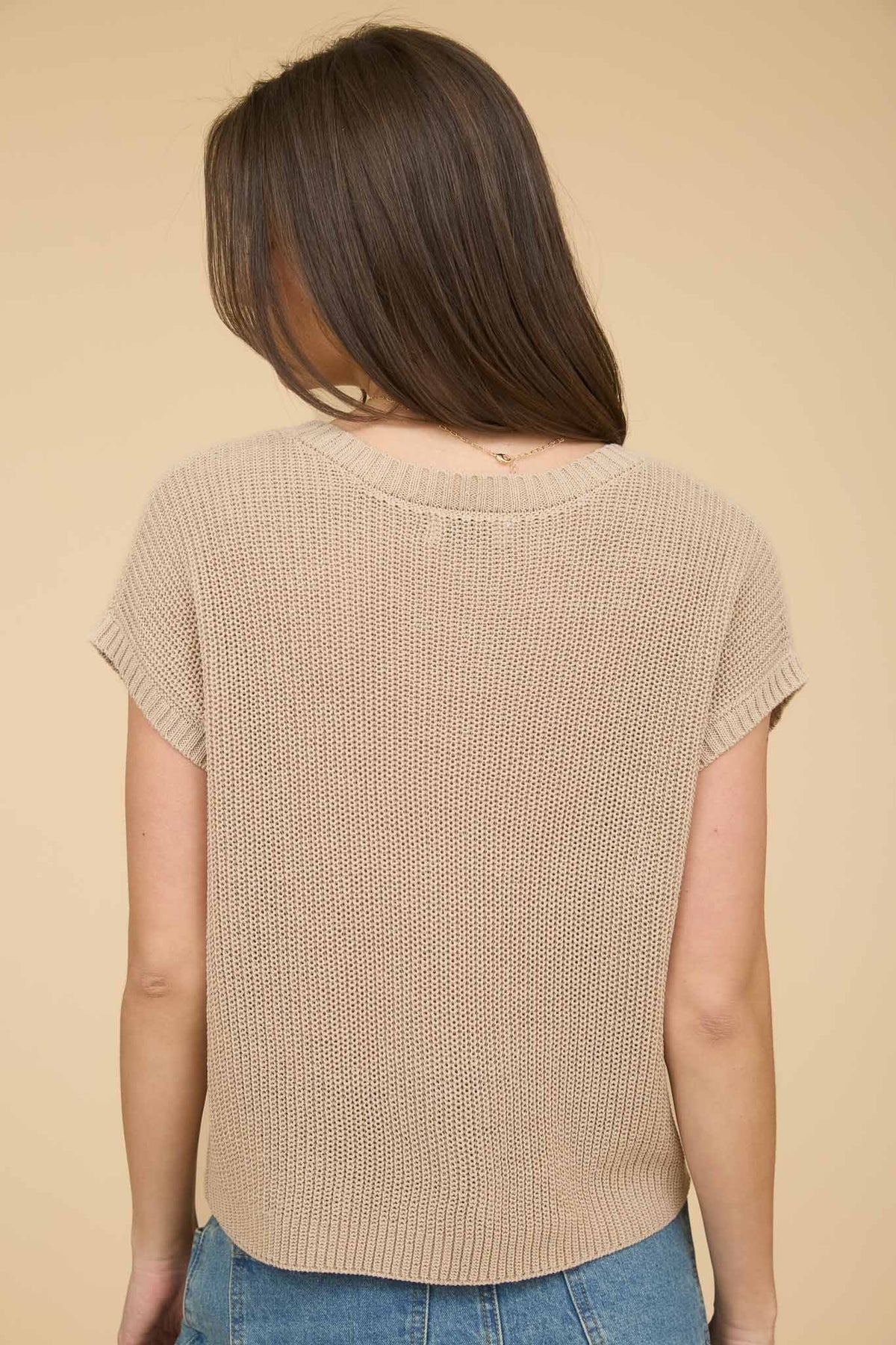 Gild Morgana Crew Neck Short Sleeve Crochet Knit Pullover