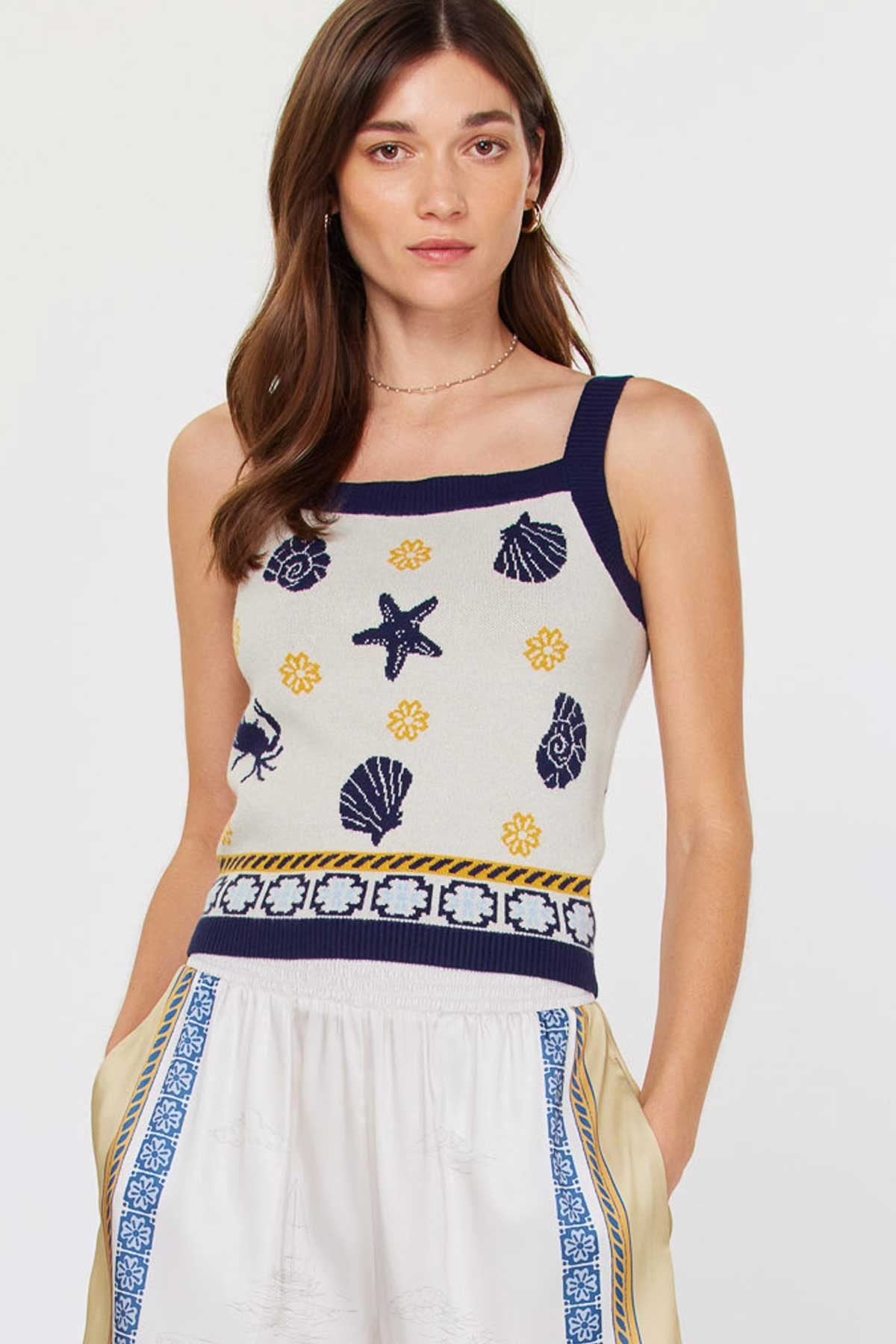 Gild Maeva Square Neck Sweater Cropped Tank Sea Shell