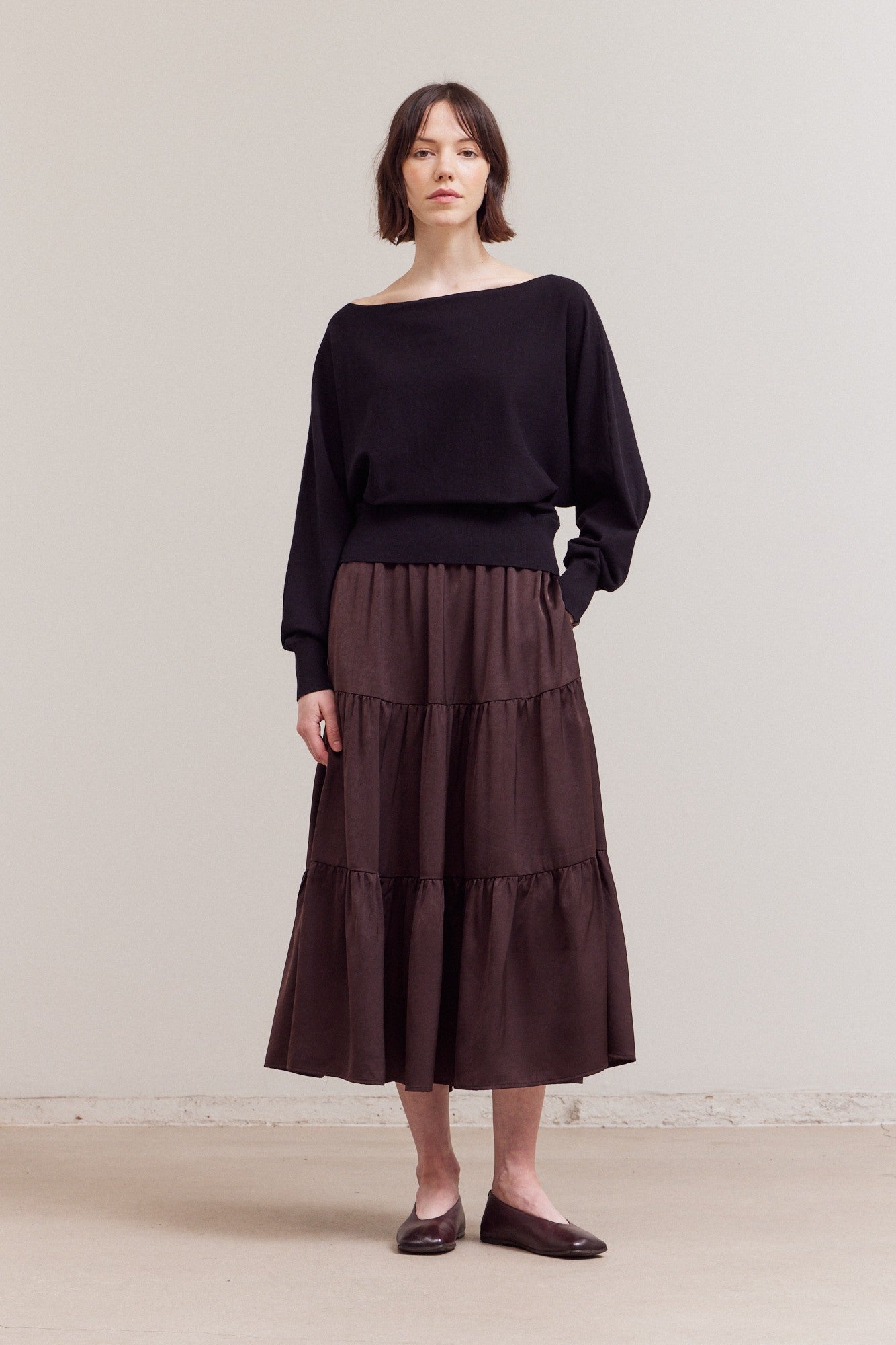 NYLAND Sissy Whole Garment Batwing Knit Top Black