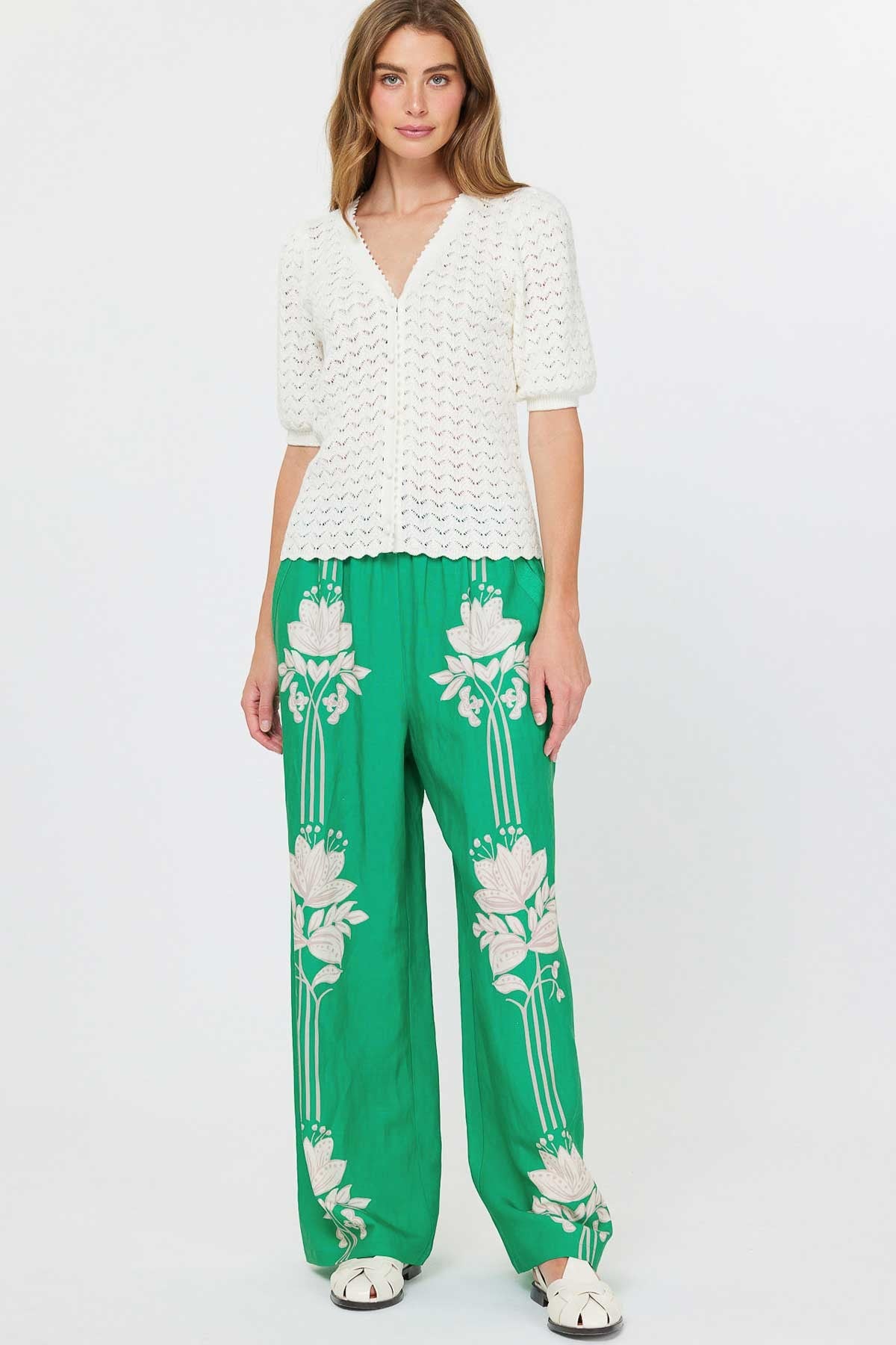 NYLAND Josette V-Neck Scalloped Cardigan Sweater