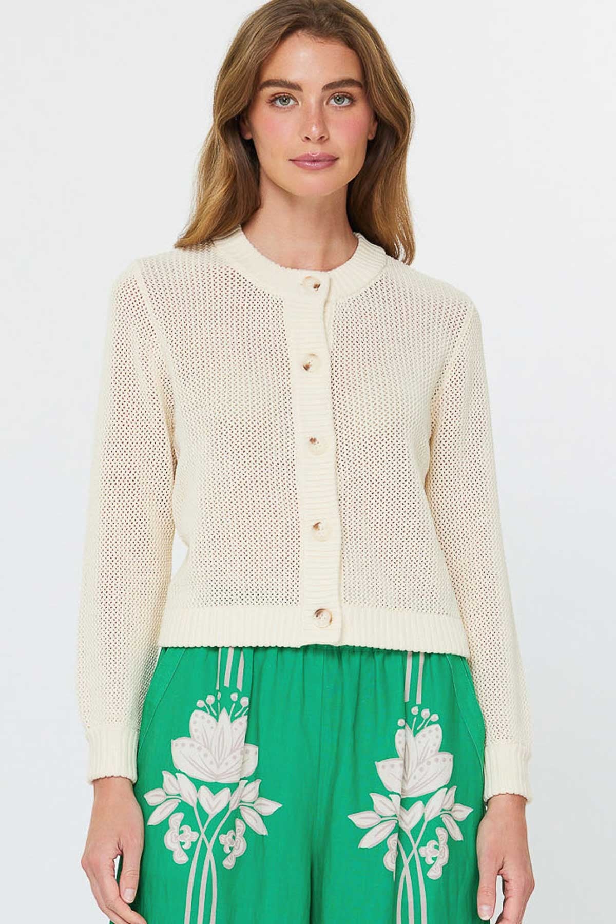 NYLAND Evaine Long Sleeve 5-Button Cardigan Ivory
