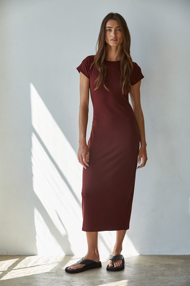 DEON Sylvia Bodycon Midi Dress Knit Wine