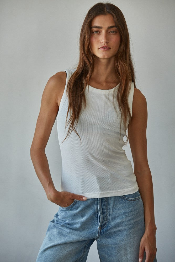 DEON Denny Everyday Ribbed Contour Tank Knit Off White