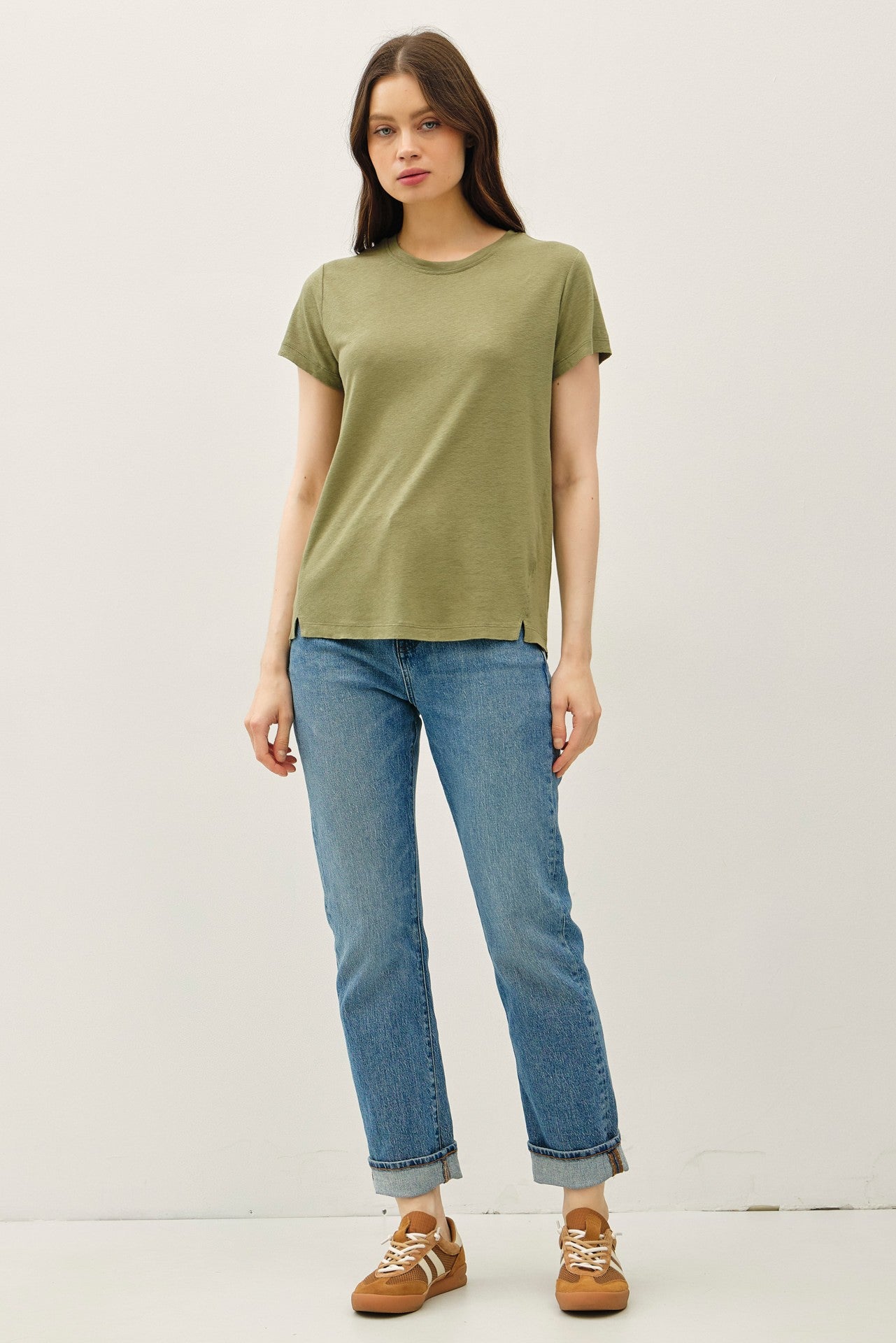 NYLAND Tempest Linen Classic Round Neck Split Hem T-shirt