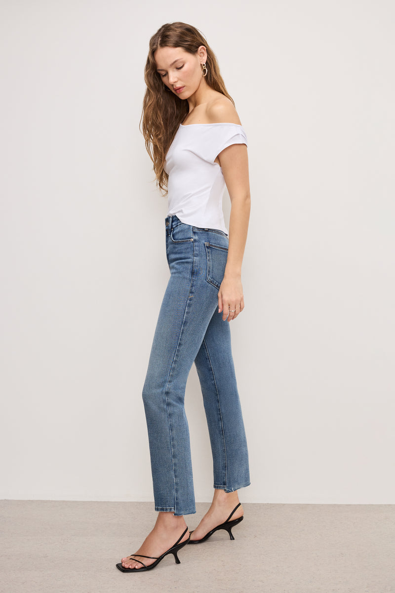 Good American Soft Tech Good Legs Straight Jeans in Indigo855