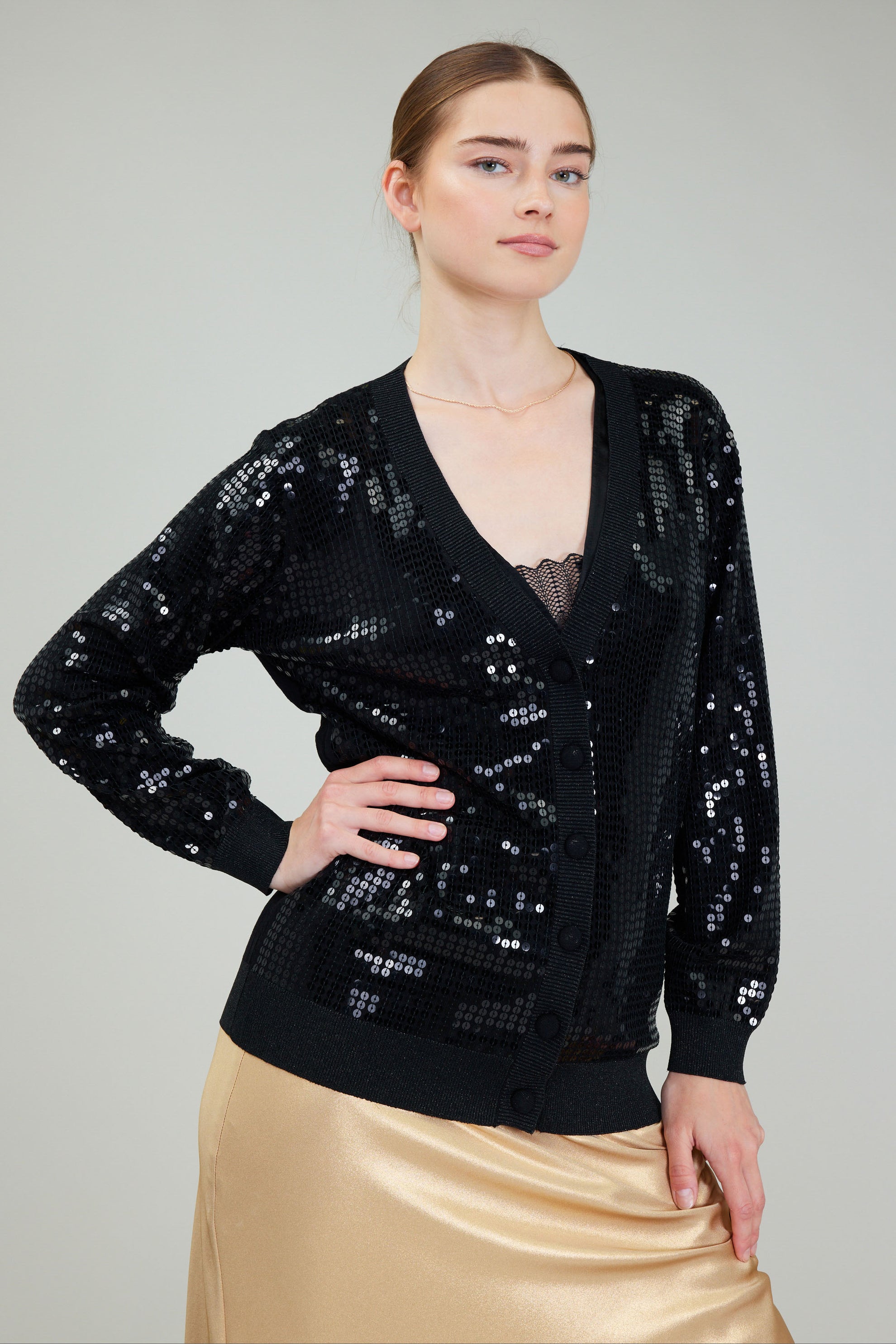 NYLAND Bria Button Front Sequin Cardigan