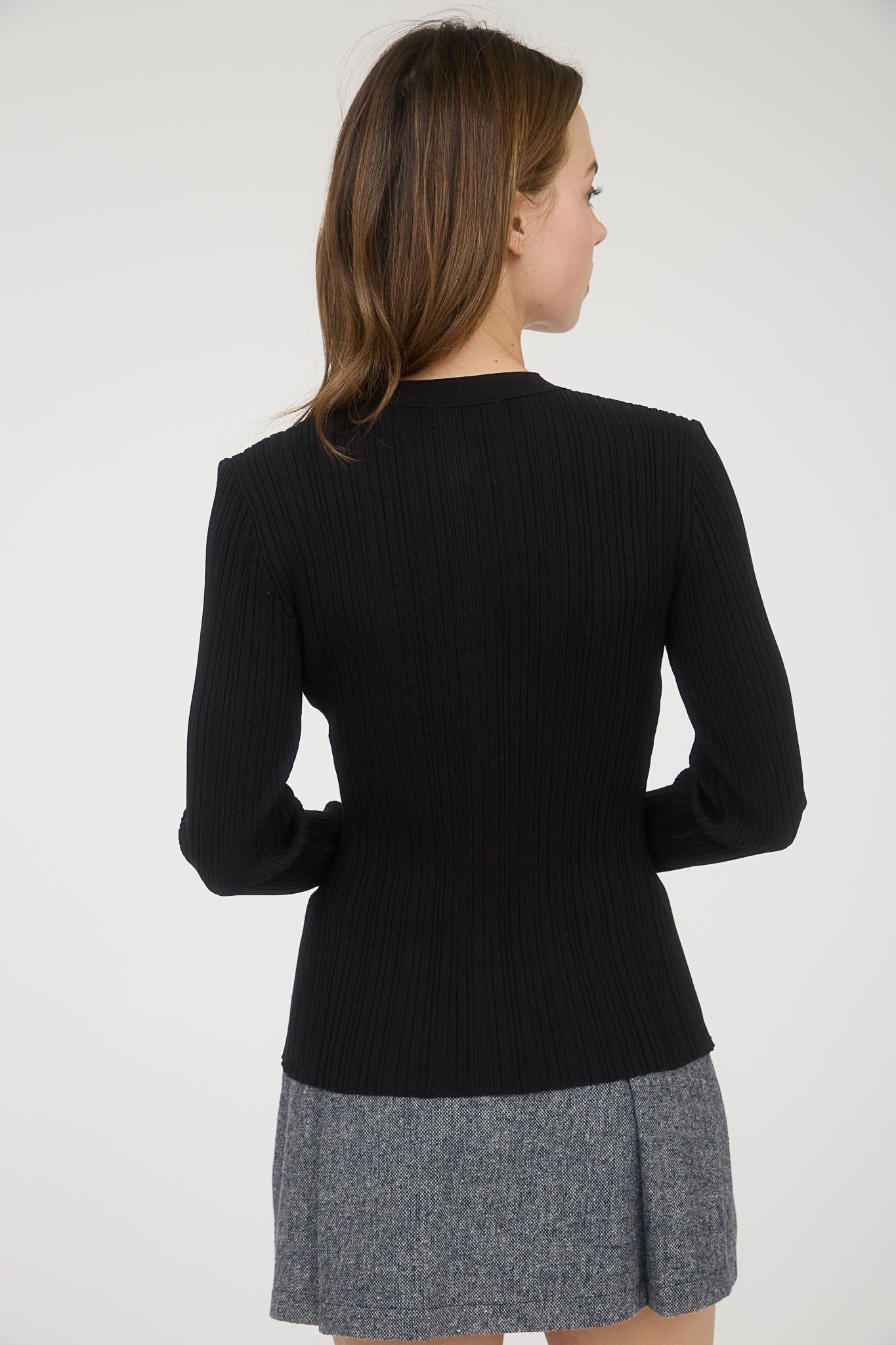 NYLAND Lockie Stripe Knit Pattern Button Down Split Hem Cardigan Black