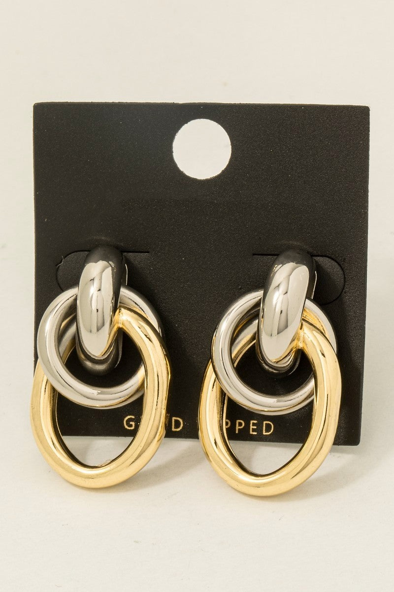 ADORN Ghislaine Two Tone Oval Hoop Door Knocker Earrings