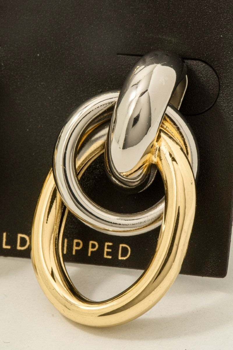 ADORN Ghislaine Two Tone Oval Hoop Door Knocker Earrings