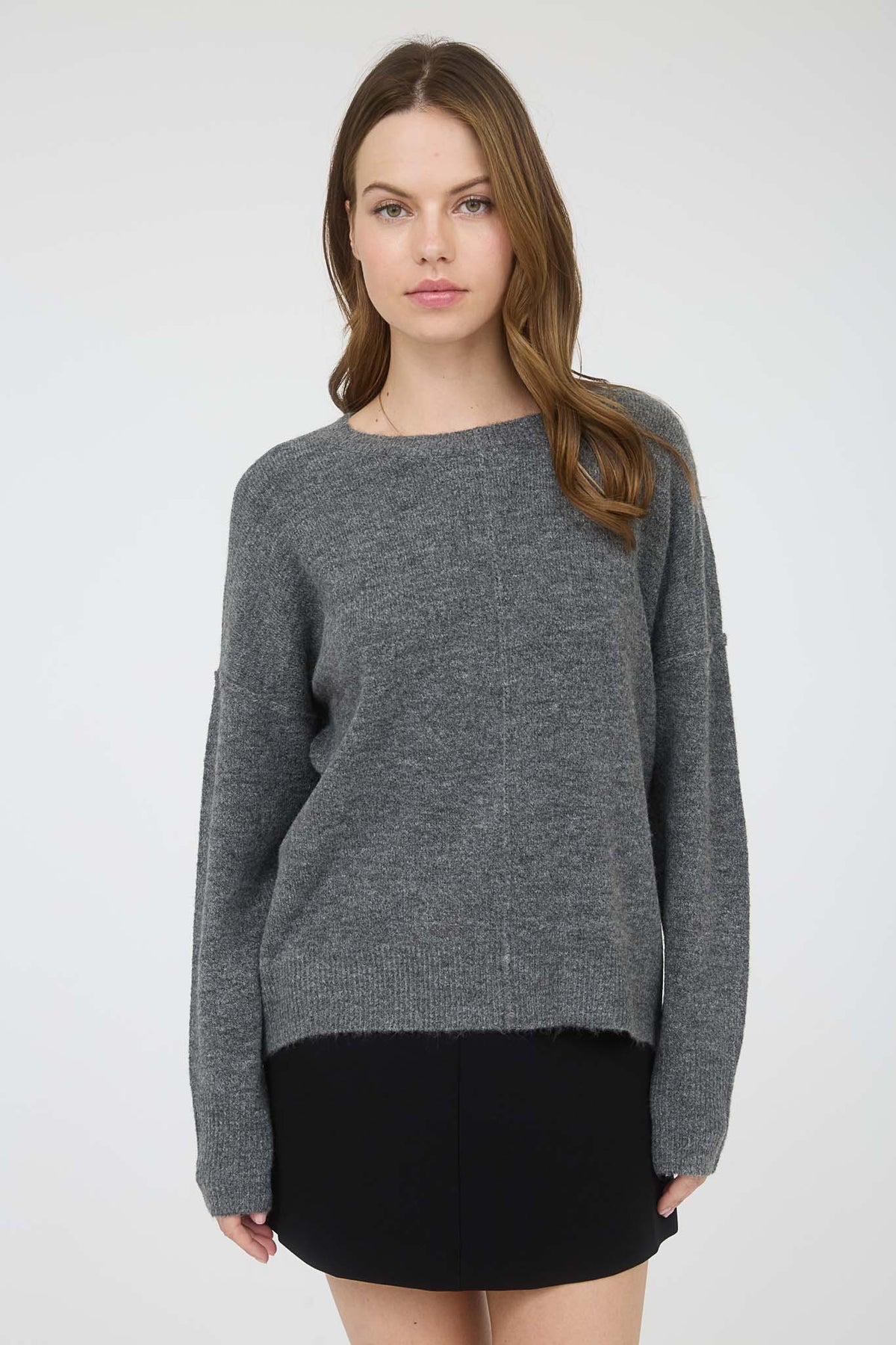 NYLAND Lilietta Solid Crewneck Front Seam Knit Sweater