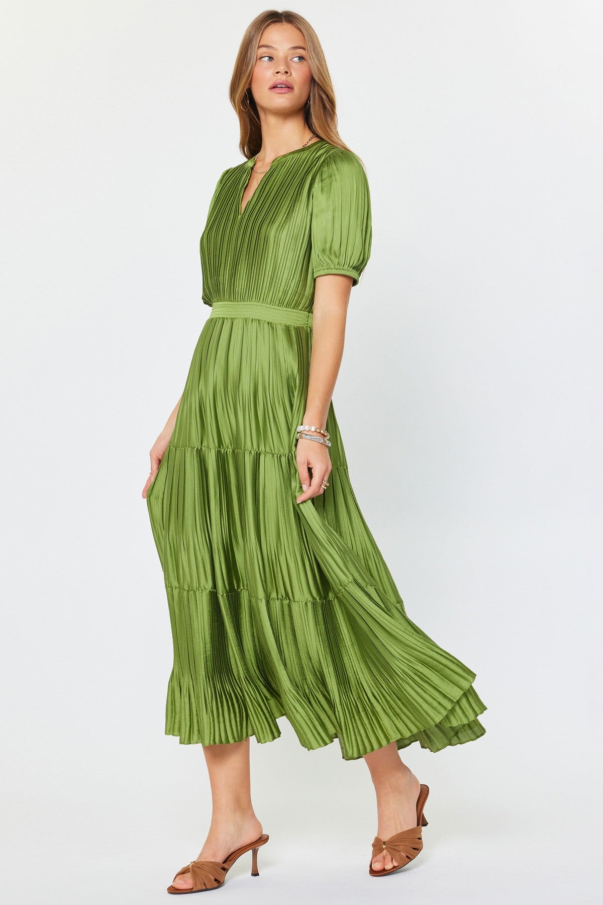 NYLAND Eliza Pleated Maxi Dress Olive