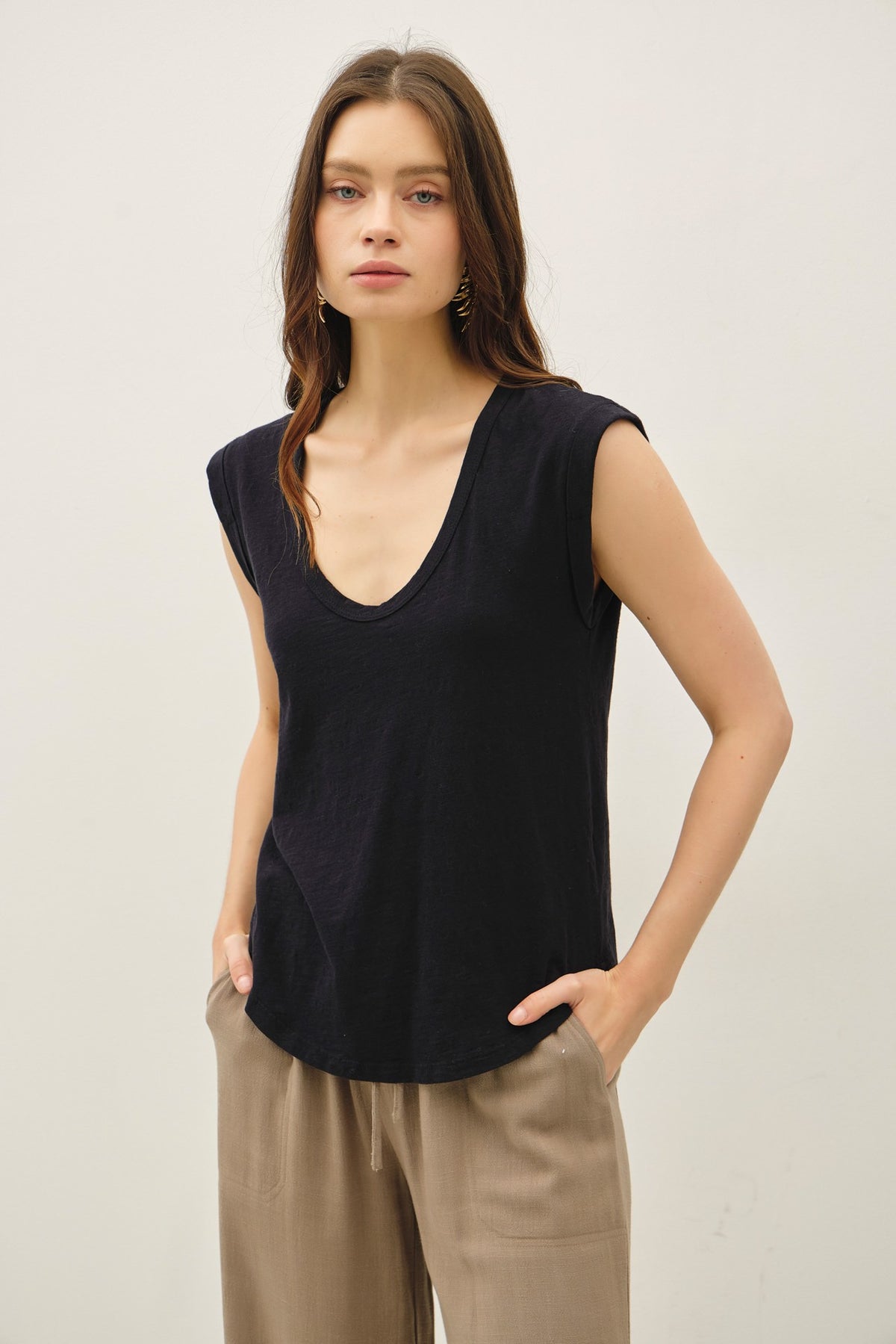 NYLAND Ceinwen Cap Sleeve Garment Dyed Top