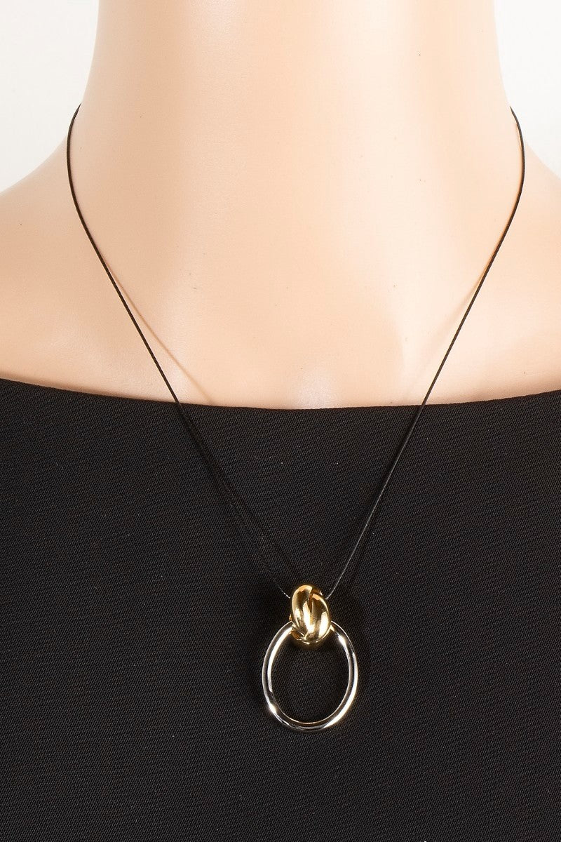NYLAND Metallic Oval Hoop Pendant Dainty Cord Necklace