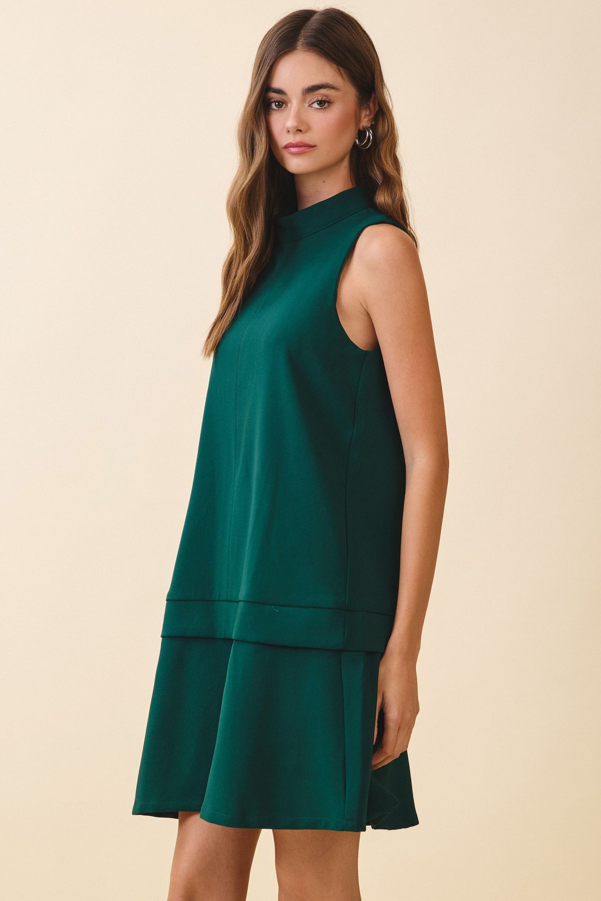 Nyland Amalie Sleeveless Mock Neck Layered Hem Shift Dress