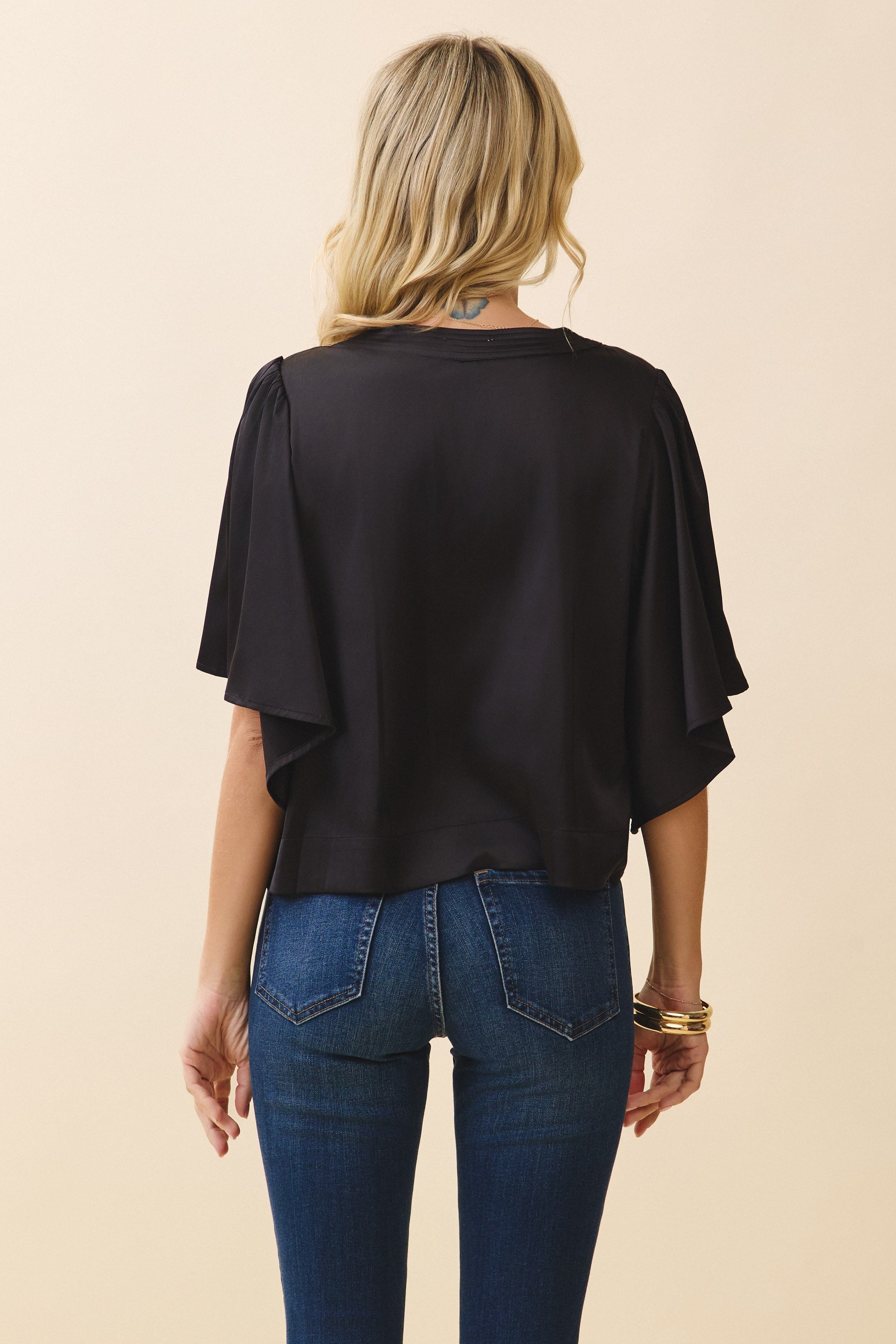 Nyland Magnolia Wide Notched Neck Draped Sleeves Top
