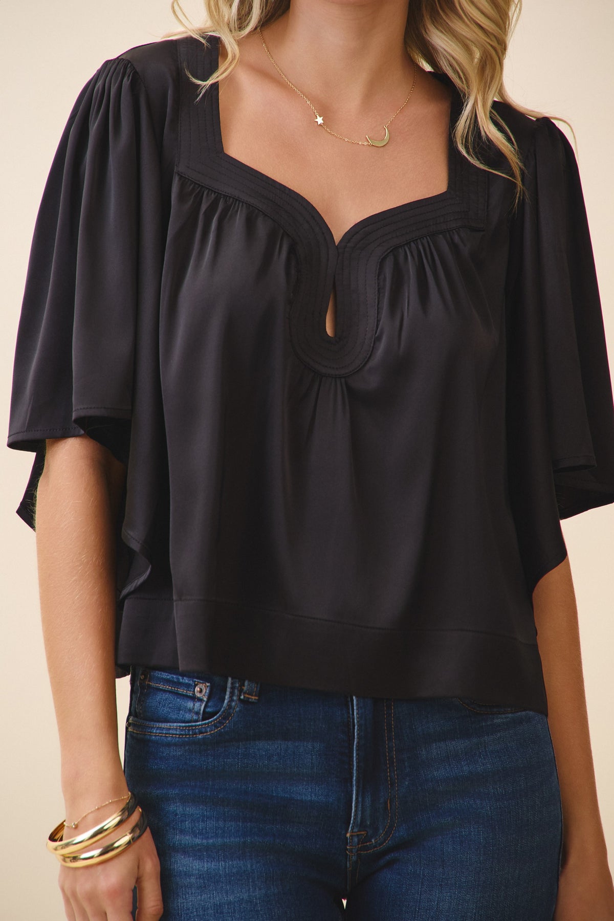 Nyland Magnolia Wide Notched Neck Draped Sleeves Top
