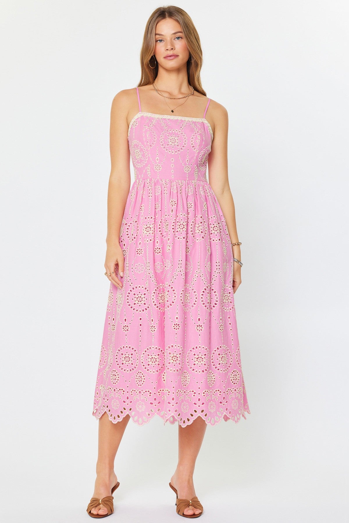 NYLAND Gabriella Midi Dress w/ Back Smocked Pink