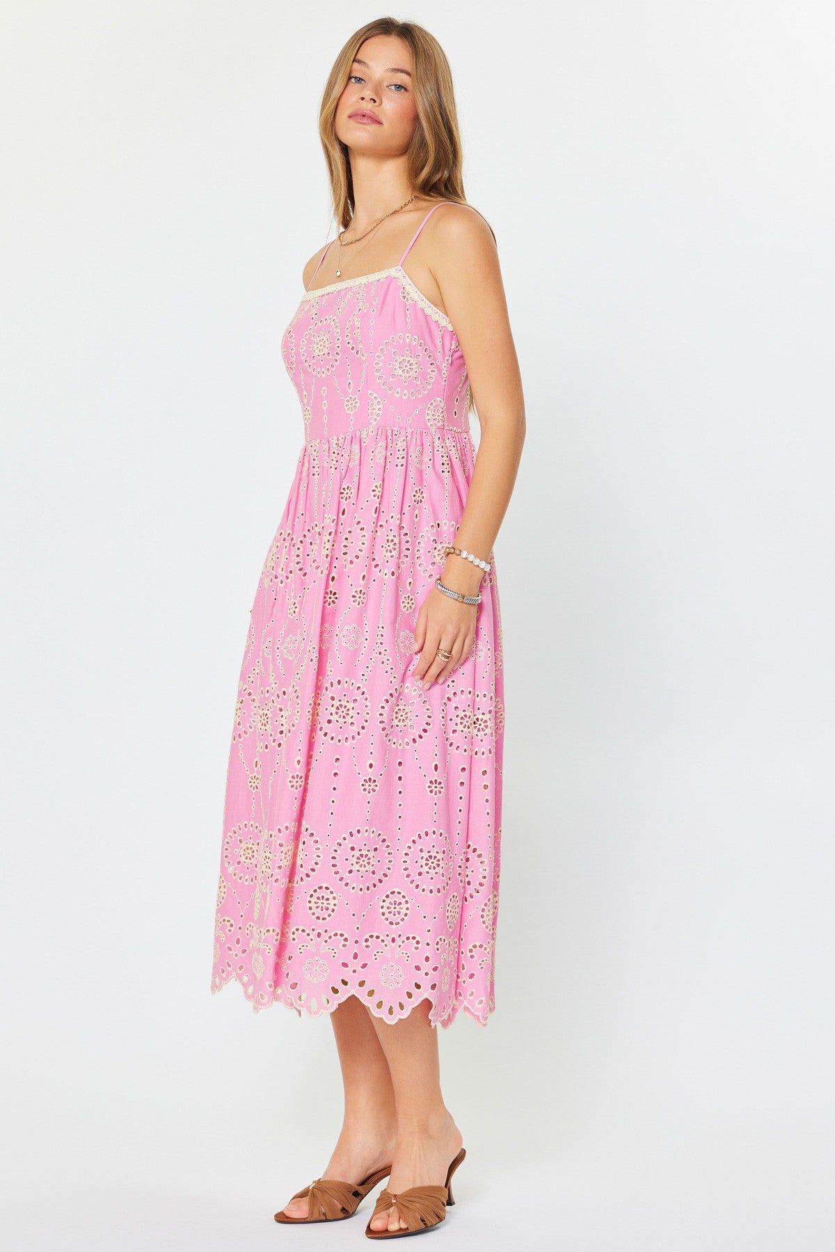 NYLAND Gabriella Midi Dress w/ Back Smocked Pink