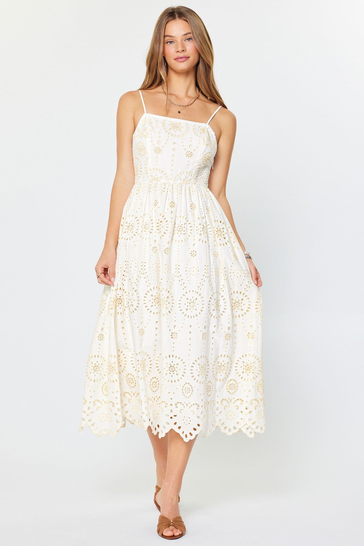 NYLAND Gabriella Midi Dress w/ Back Smocked White
