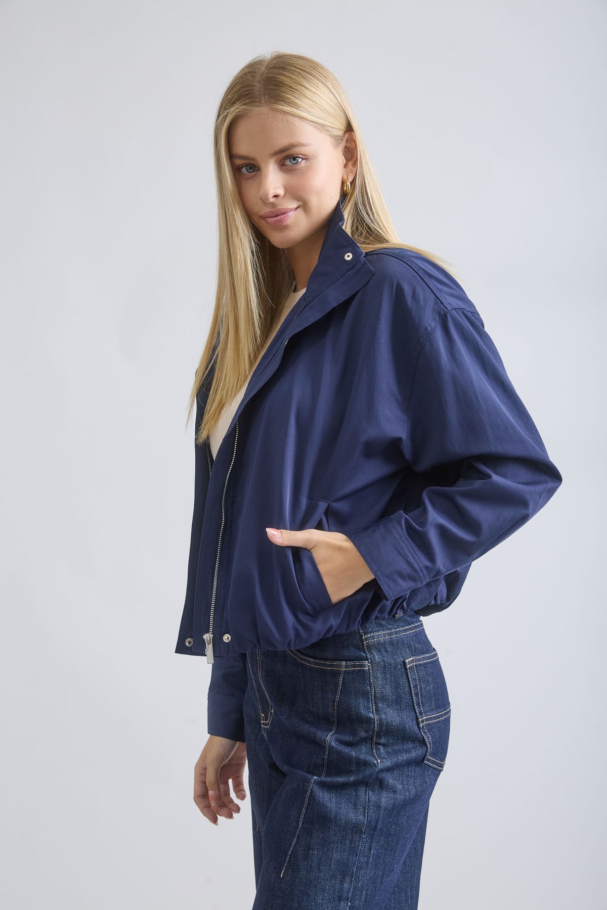 Nyland Ferelith Zip-up Mock Neck Elastic Hem Jacket