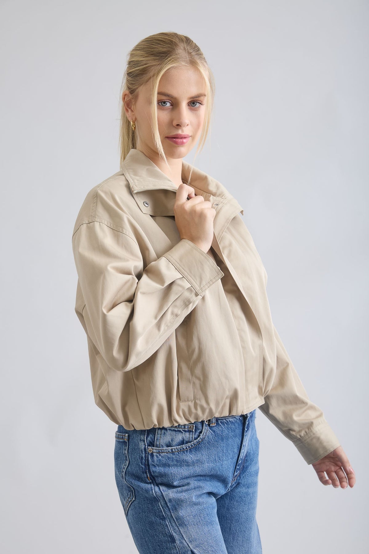 Nyland Ferelith Zip-up Mock Neck Elastic Hem Jacket
