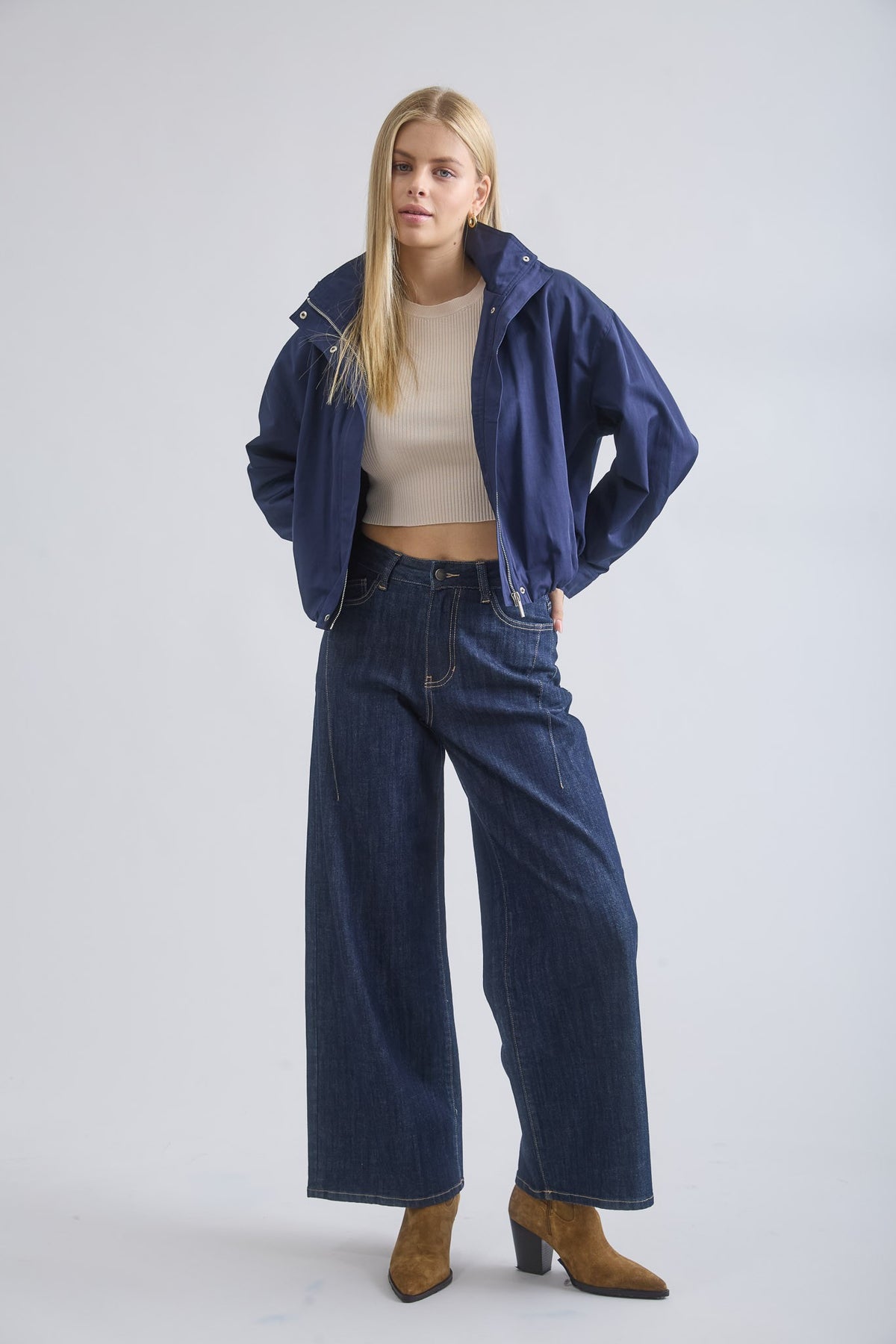 Nyland Ferelith Zip-up Mock Neck Elastic Hem Jacket