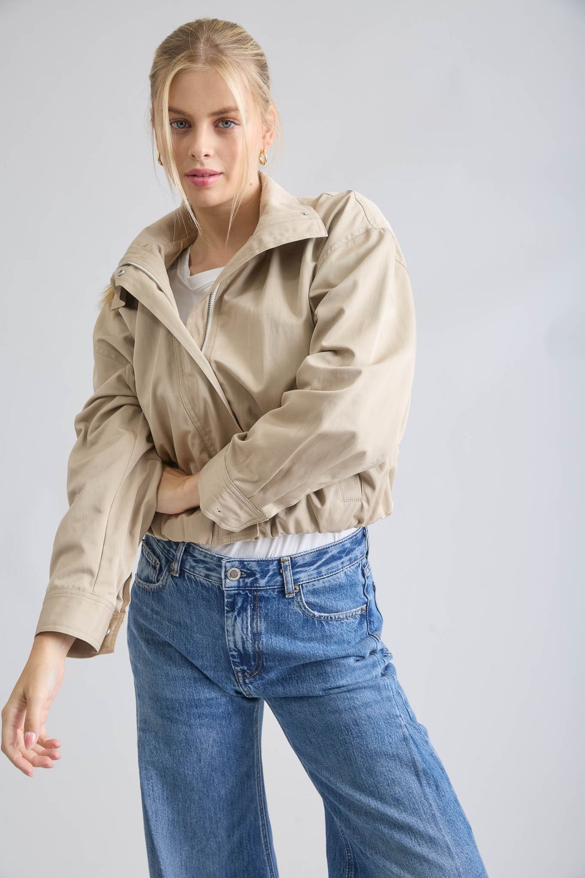 Nyland Ferelith Zip-up Mock Neck Elastic Hem Jacket