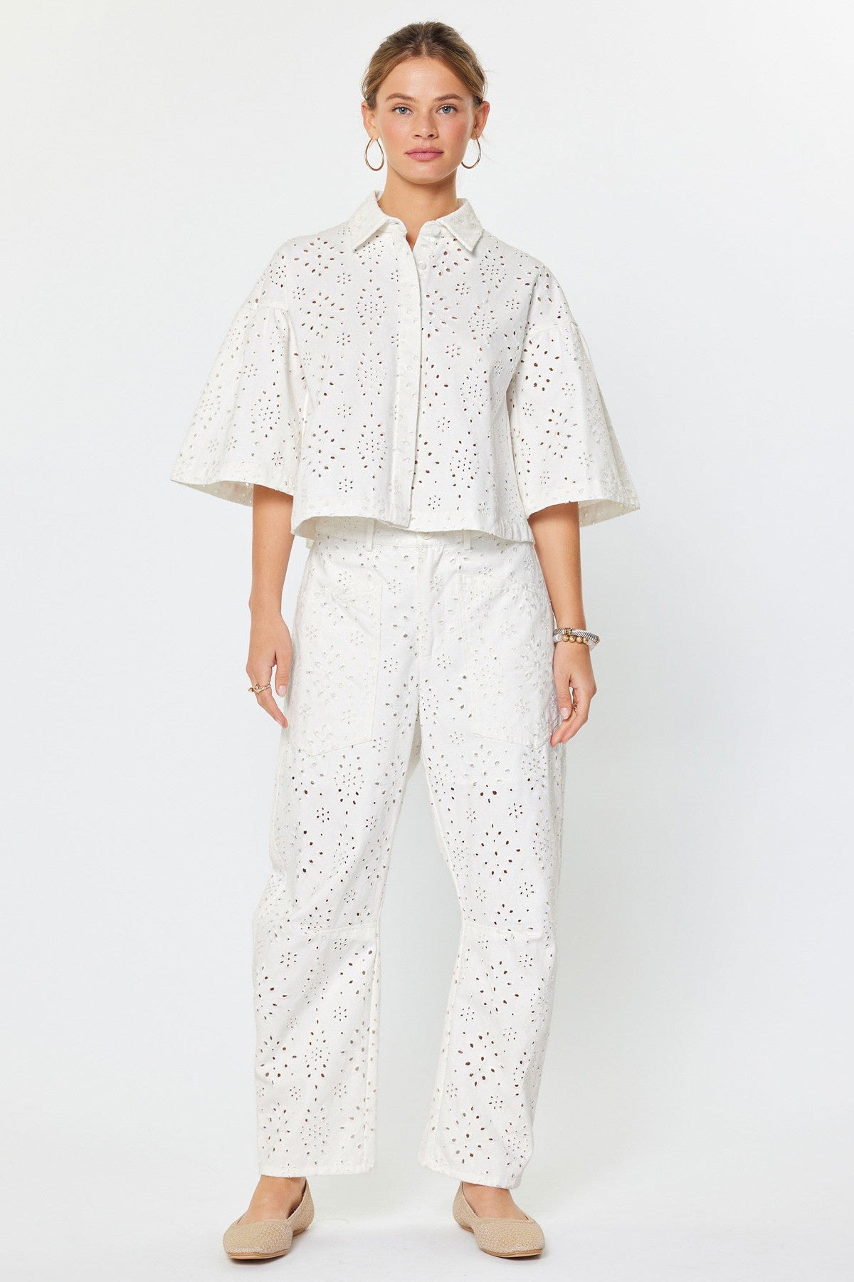 NYLAND Genevieve Eyelet Collared Shirt Jacket