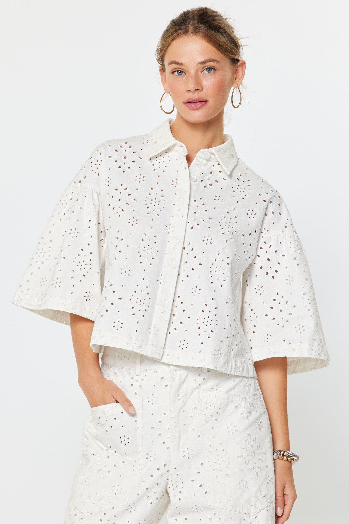 NYLAND Genevieve Eyelet Collared Shirt Jacket