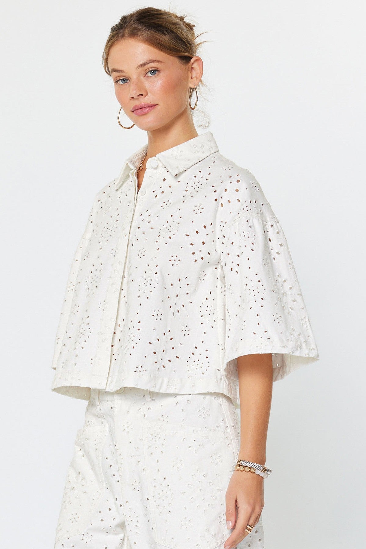 NYLAND Genevieve Eyelet Collared Shirt Jacket