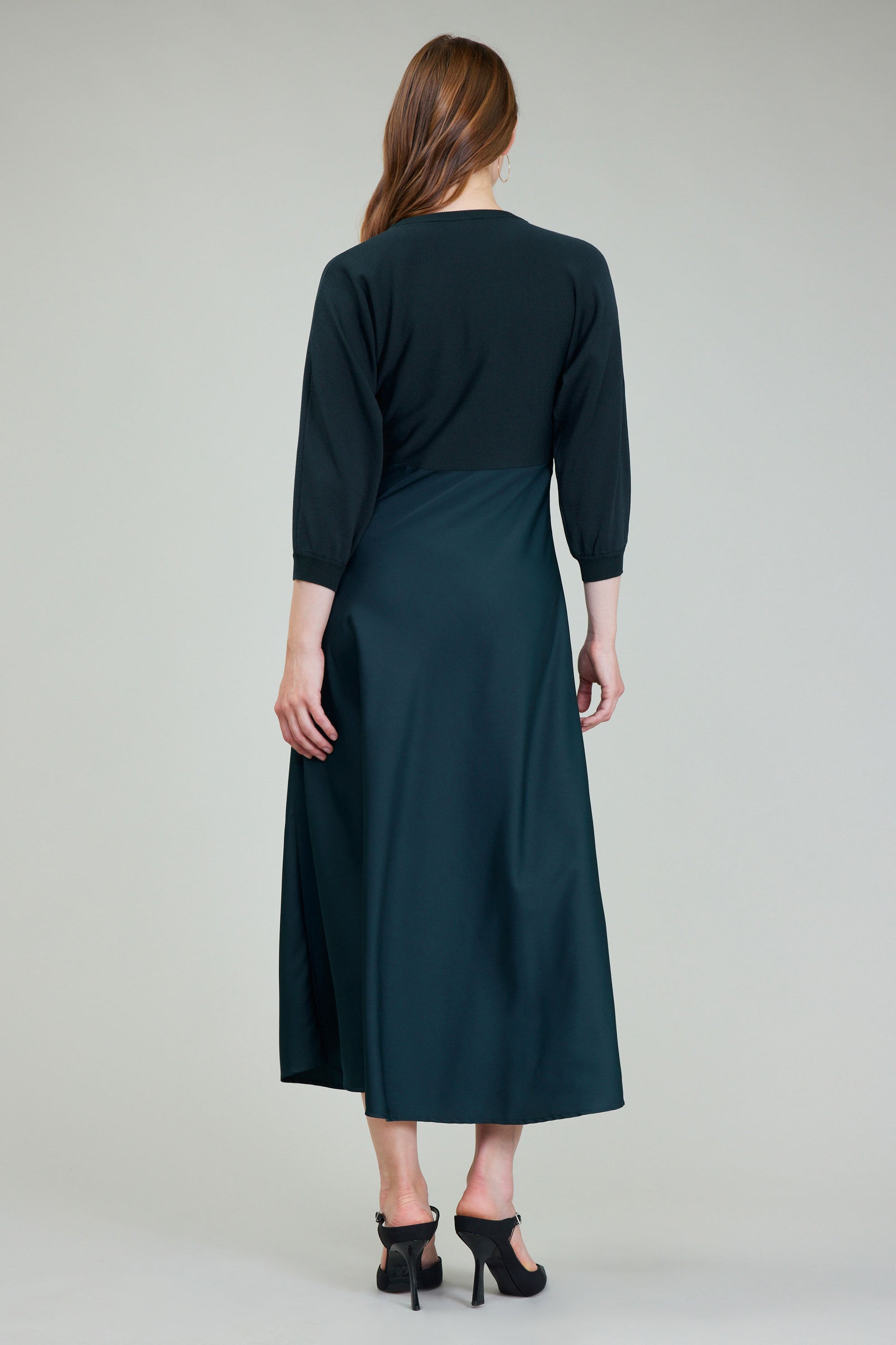 NYLAND Brianna 3/4 Sleeve Sweater Top Midi Dress Forest Green