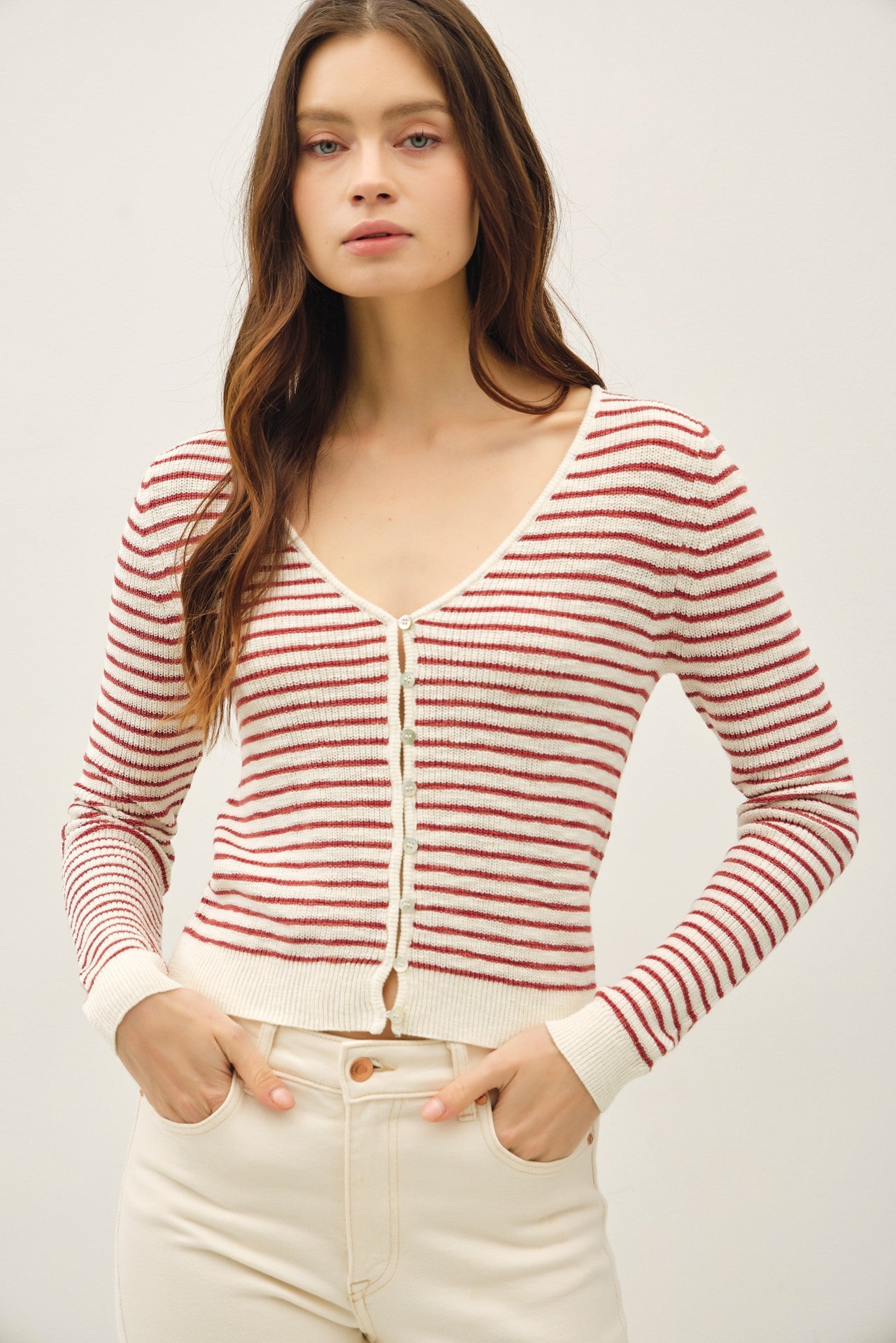 NYLAND Noelle Striped Crop Cardigan Navy