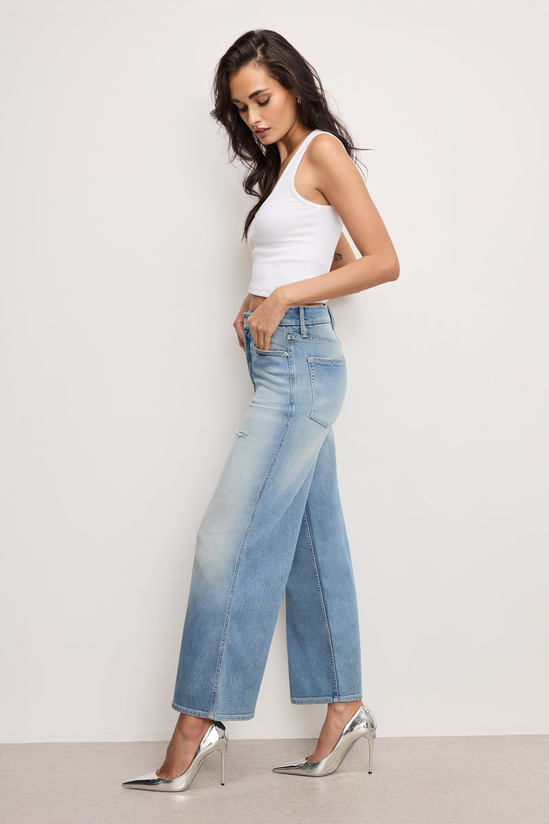 Good American Good Skate Wide Cropped Jeans in Indigo958