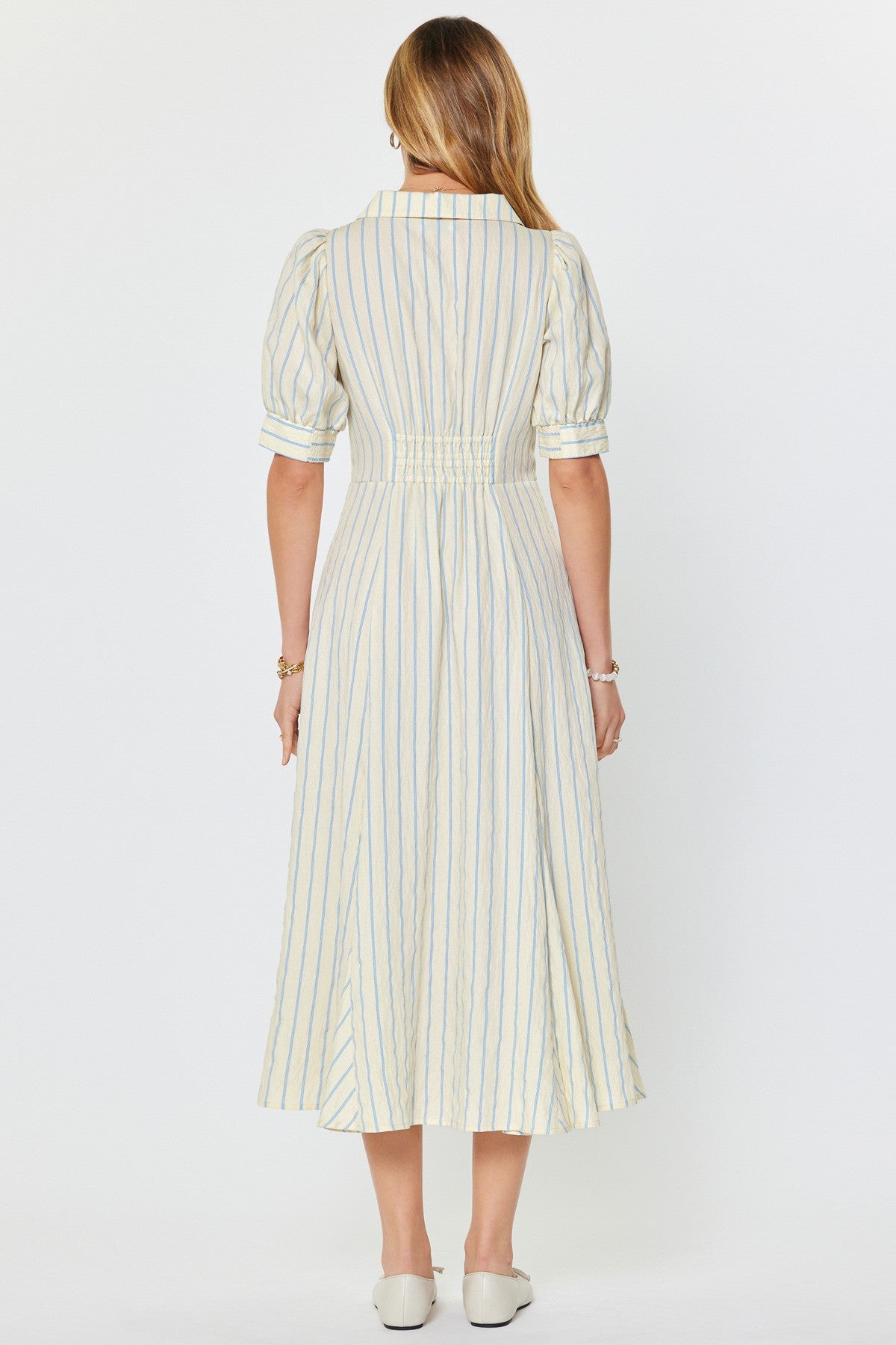 NYLAND Kyla Striped Asymmetric Button Down Midi Dress
