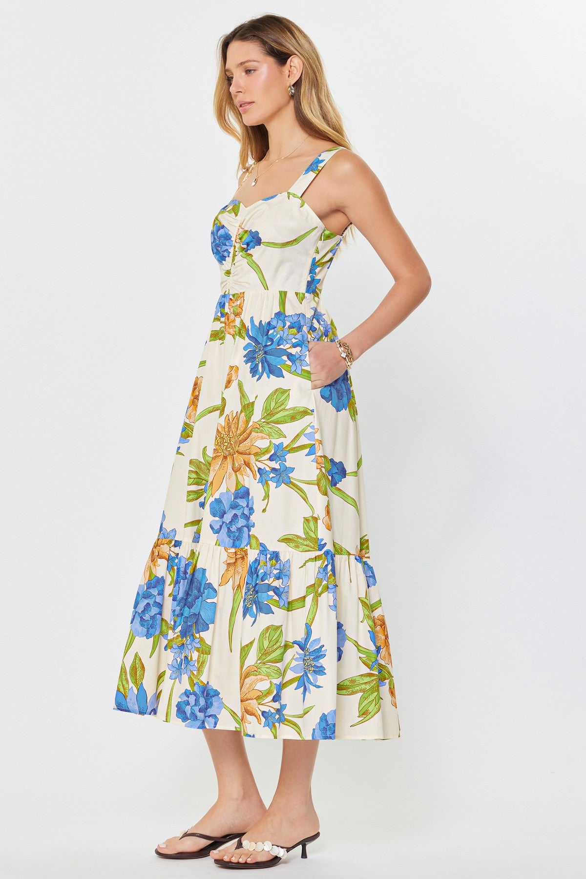 NYLAND Juliana Floral Heart Neck Tiered Midi Dress
