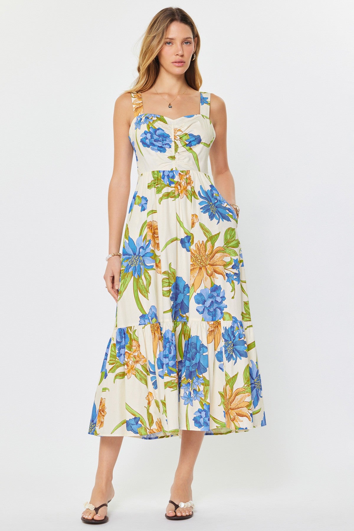 NYLAND Juliana Floral Heart Neck Tiered Midi Dress