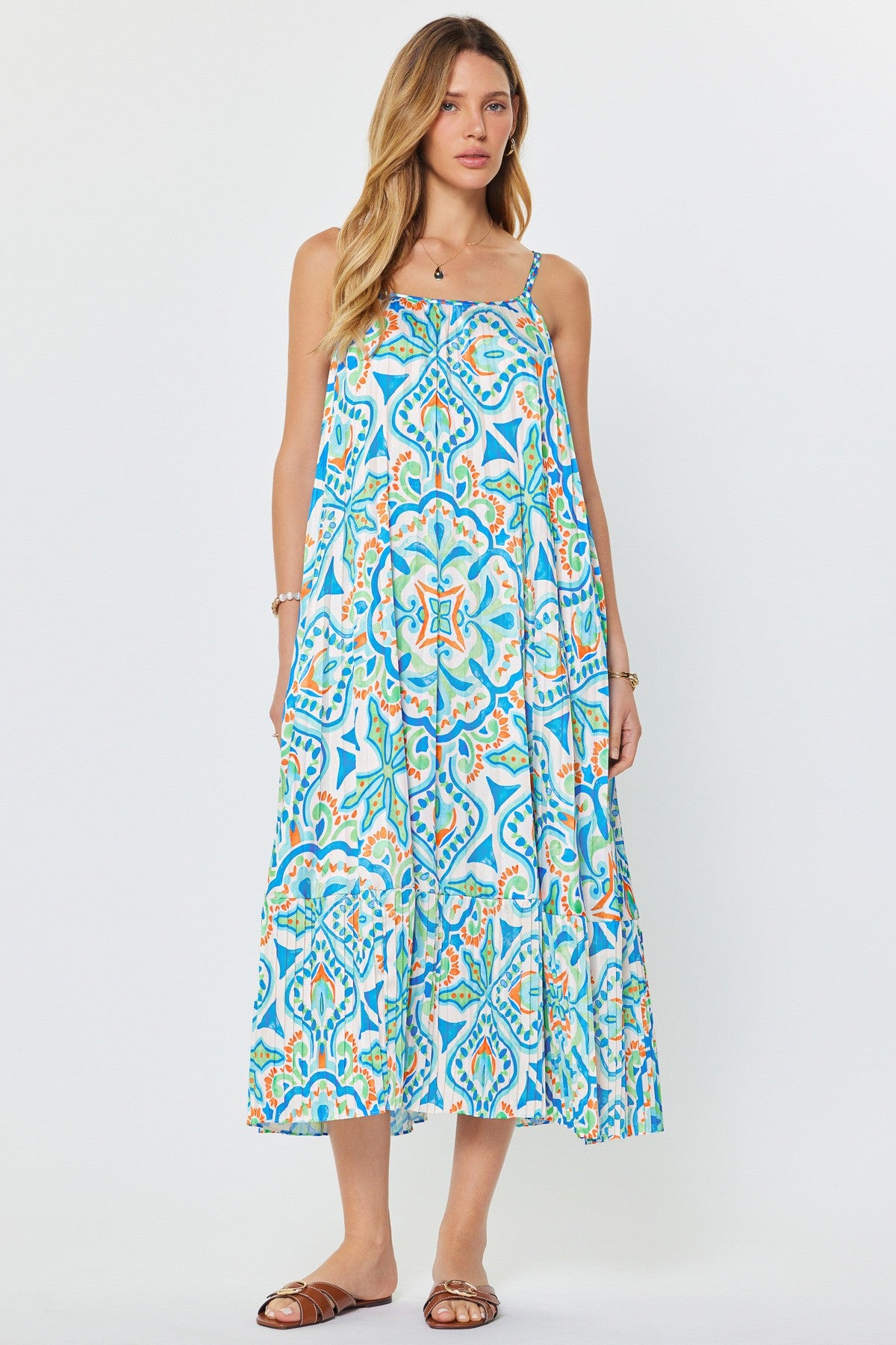 NYLAND Laila Printed Tiered Midi Dress Blue