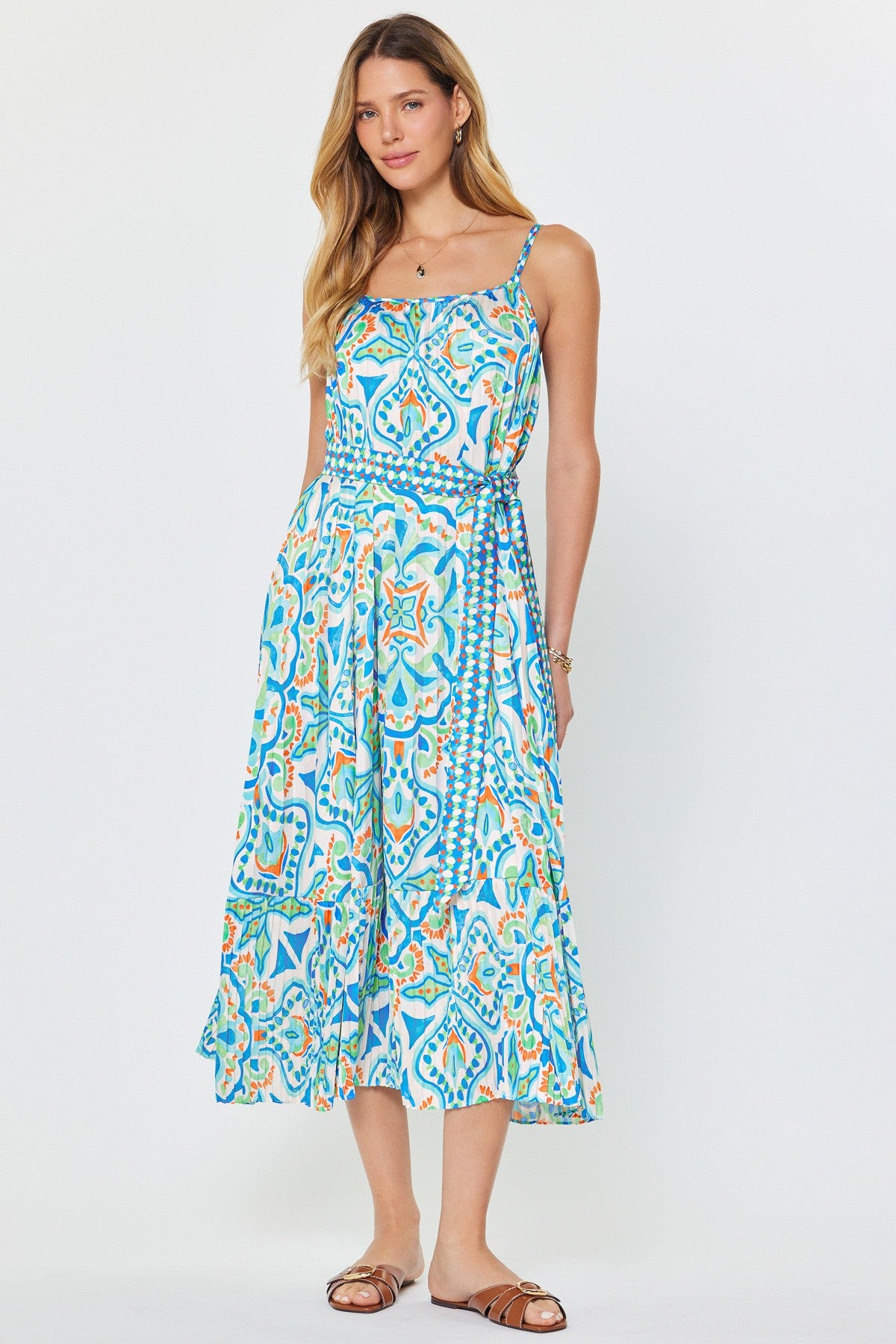 NYLAND Laila Printed Tiered Midi Dress Blue