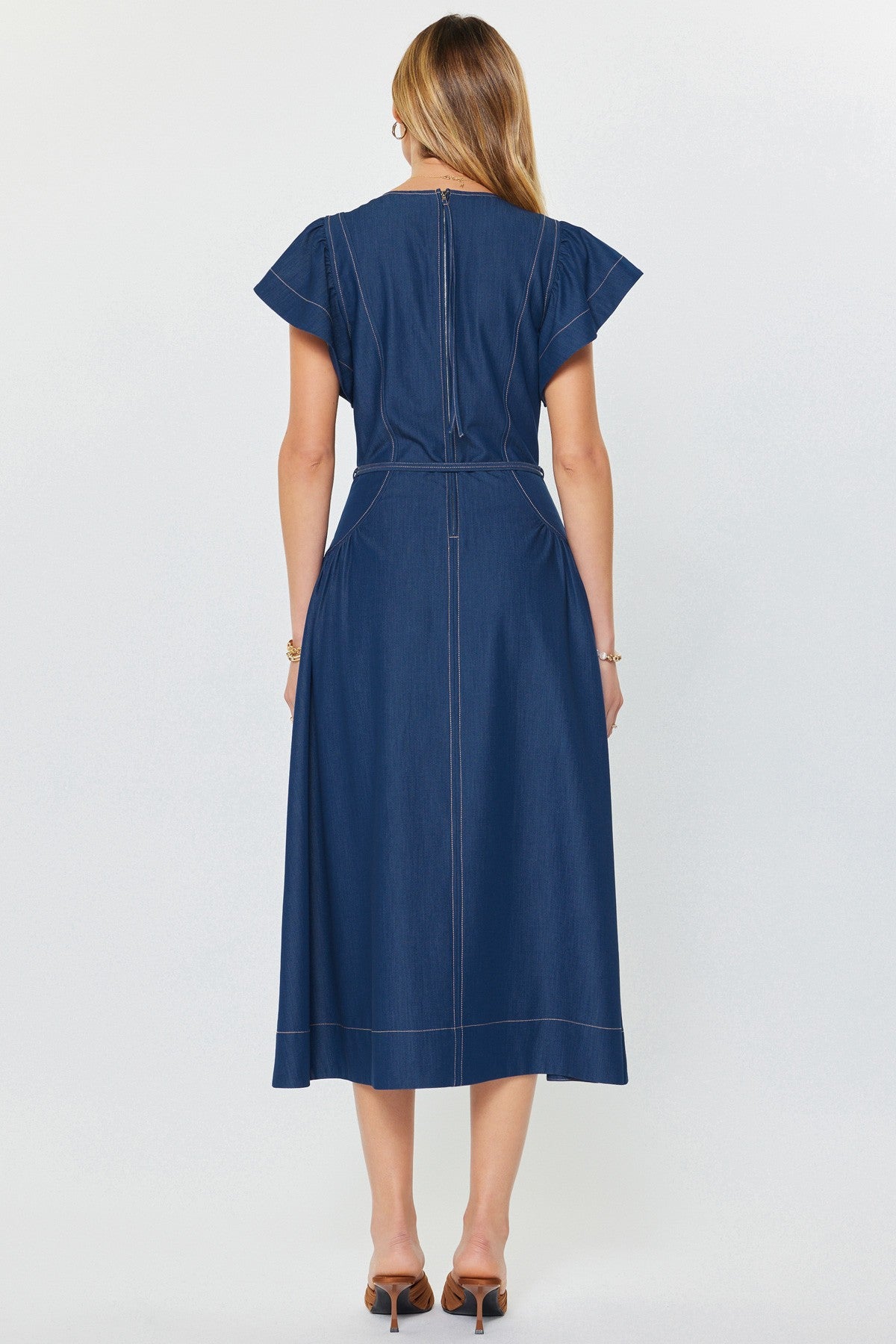 NYLAND Arana Denim Ruffle Sleeve Midi Dress