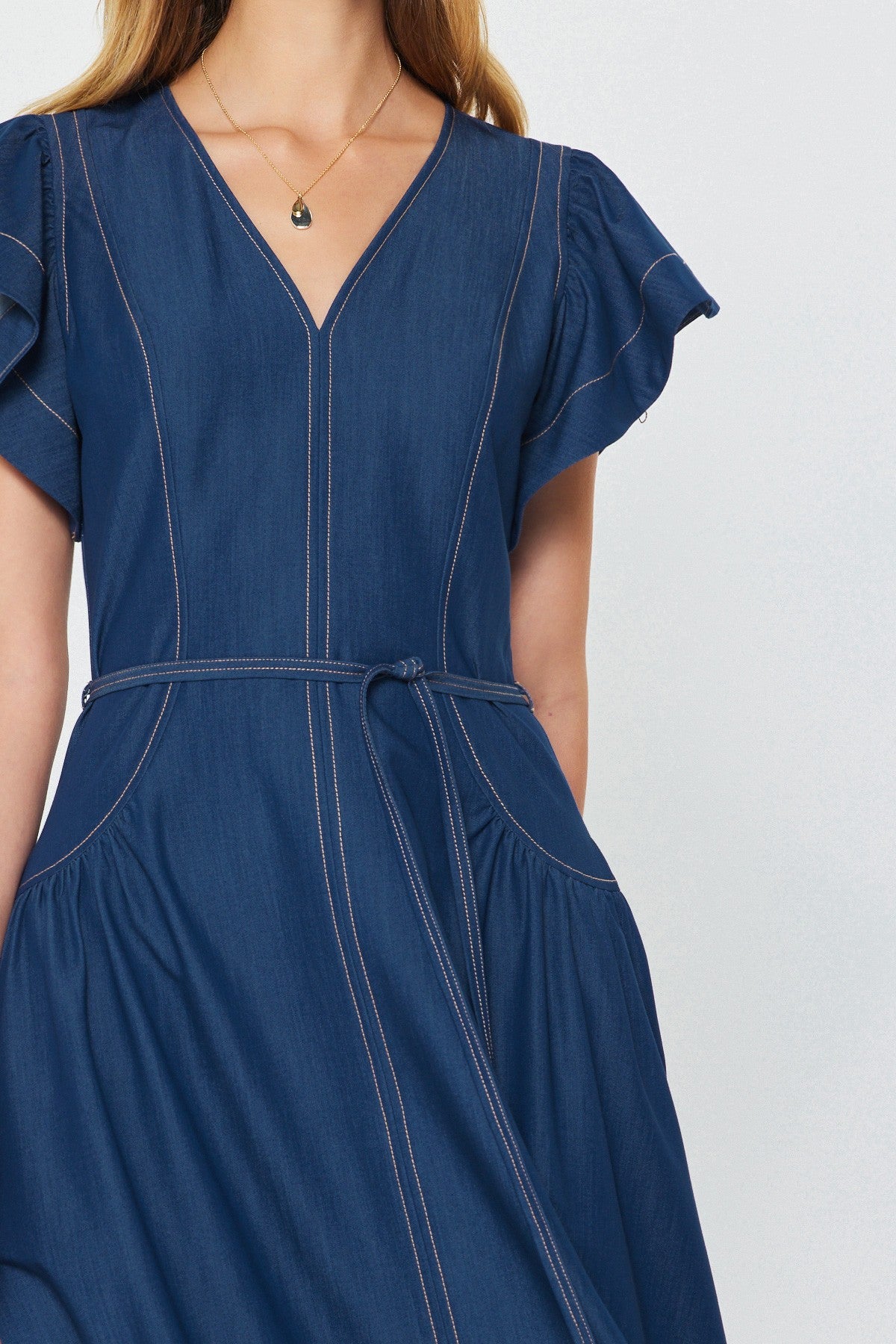 NYLAND Arana Denim Ruffle Sleeve Midi Dress