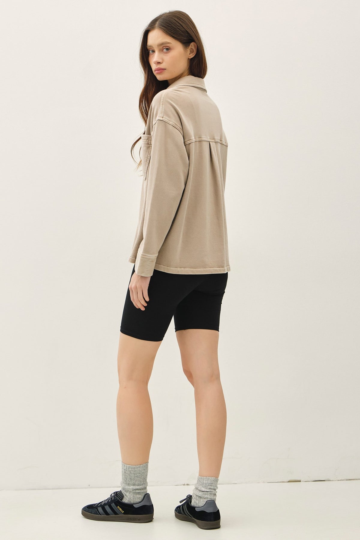 NYLAND Gertie Garment-dye Knit Denim Crop Shacket