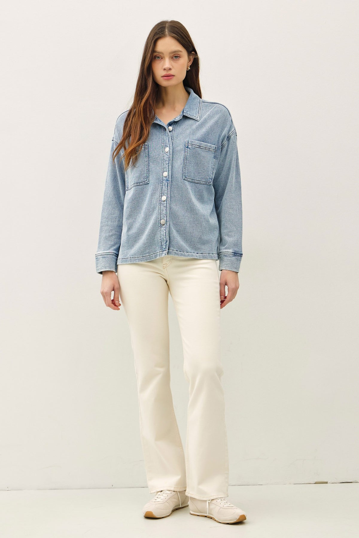 NYLAND Gertie Garment-dye Knit Denim Crop Shacket