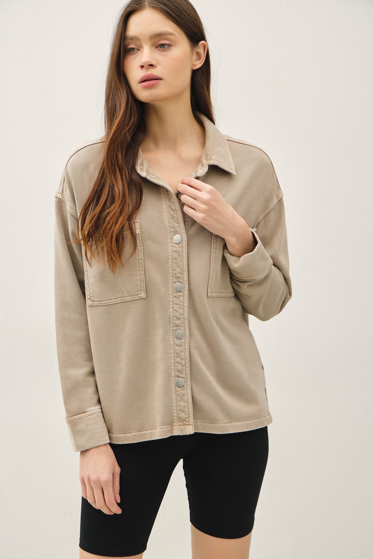 NYLAND Gertie Garment-dye Knit Denim Crop Shacket