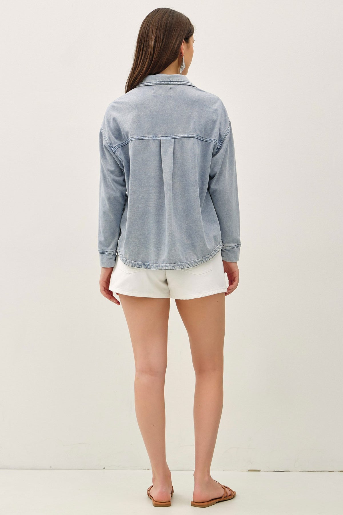 NYLAND Gertie Garment-dye Knit Denim Crop Shacket
