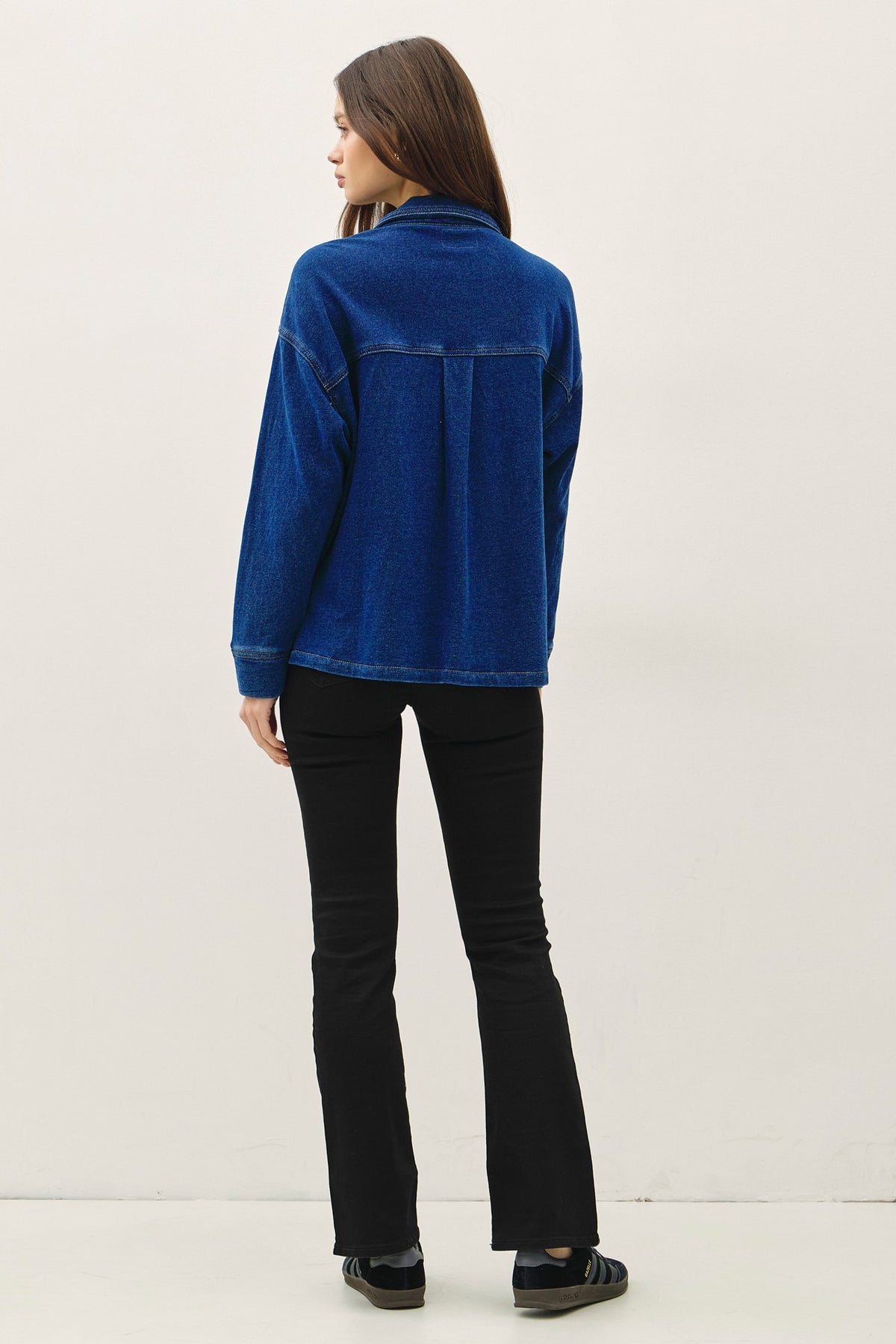 NYLAND Gertie Garment-dye Knit Denim Crop Shacket