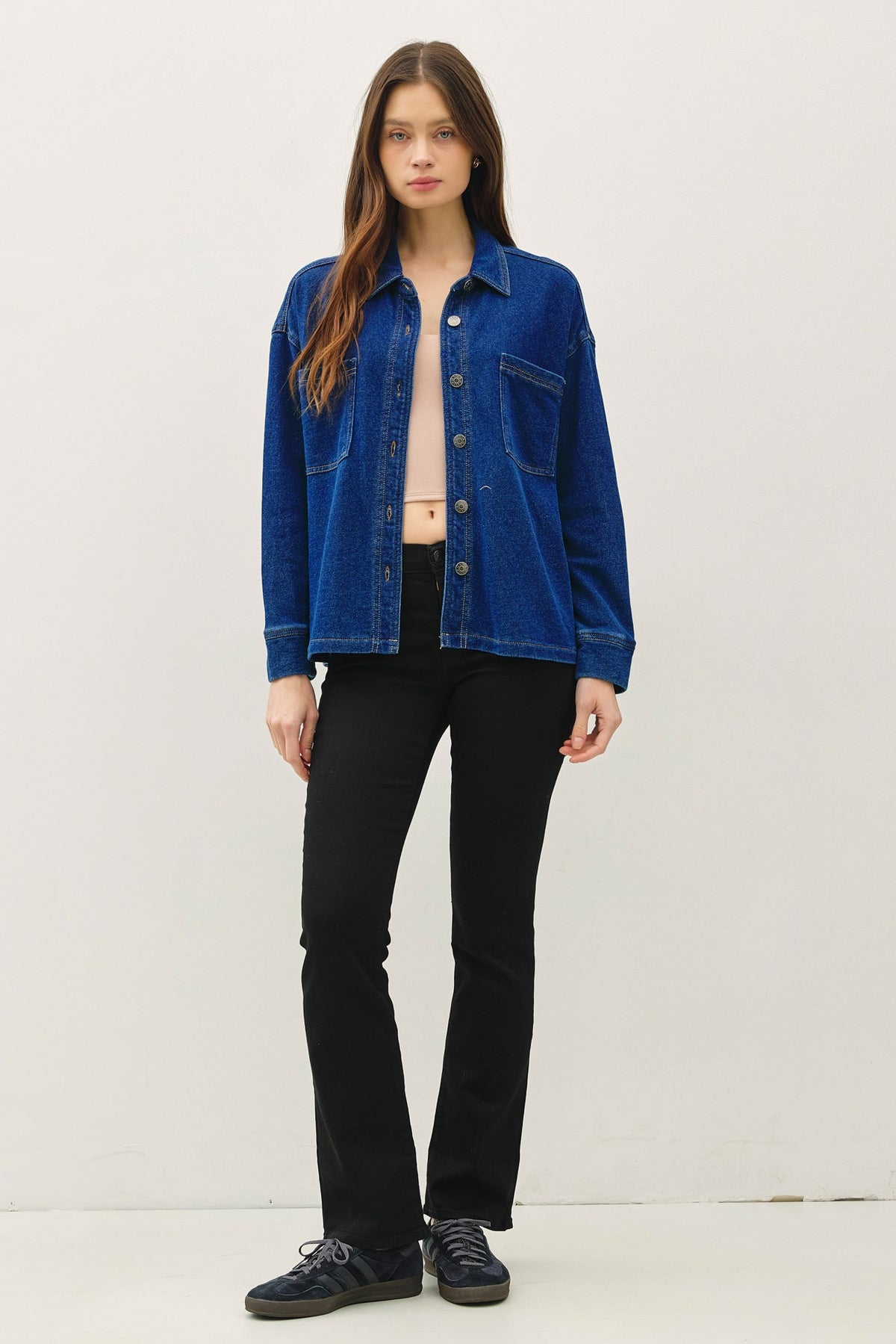 NYLAND Gertie Garment-dye Knit Denim Crop Shacket